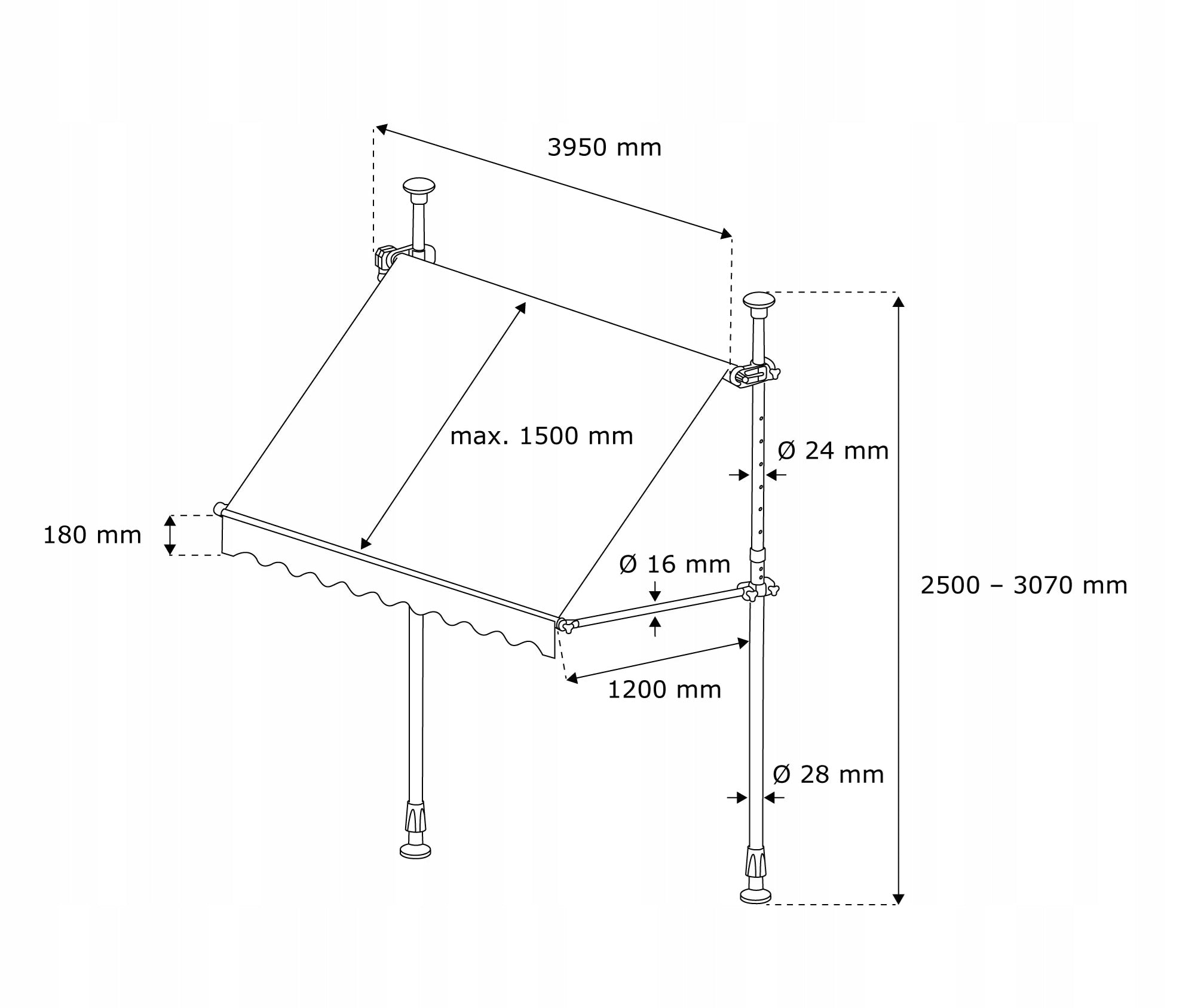 Expandable balcony terrace awning 395x120 cm cream with white frame Main material synthetic material