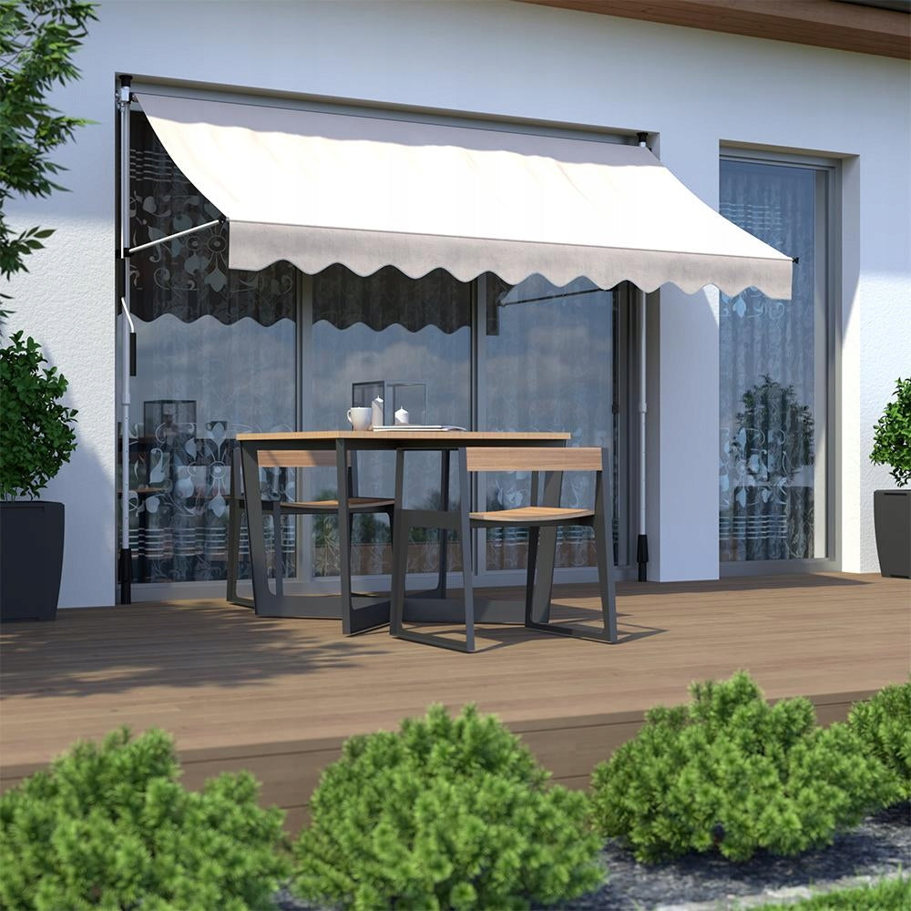 Expandable balcony terrace awning 395x120 cm cream with white frame Manufacturer code 1000016284