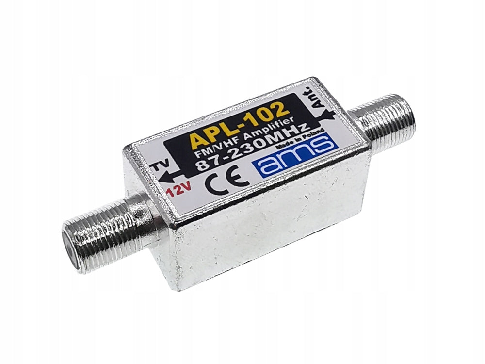 External FM VHF antenna amplifier DAB+ DVB-T2 APL-102e 25 dB 12V AMS Manufacturer code APL-102