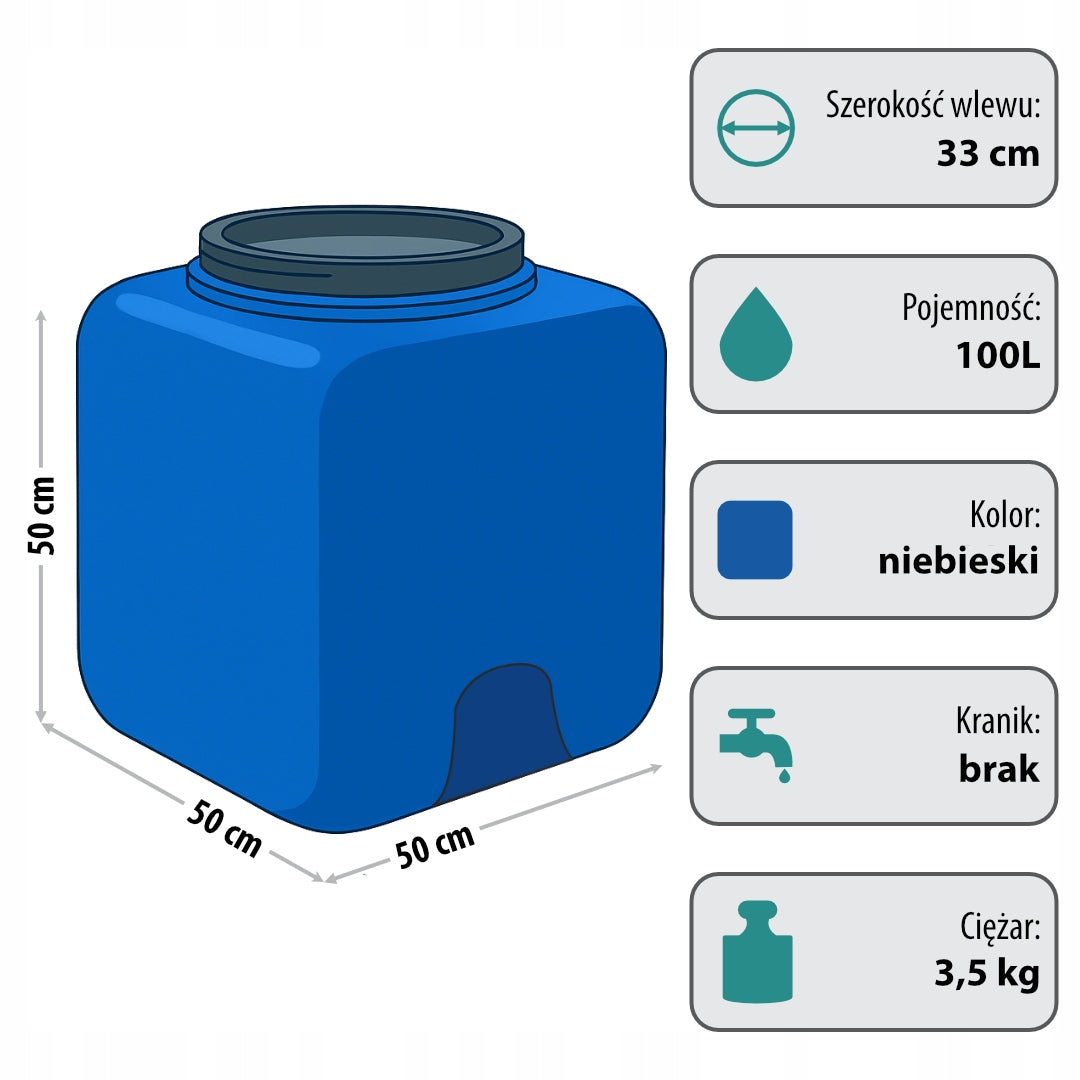 F&R BARREL 100L SQUARE FOR CABBAGE PICKLING WATER WITH BLUE CLAMP Manufacturer code FR0033