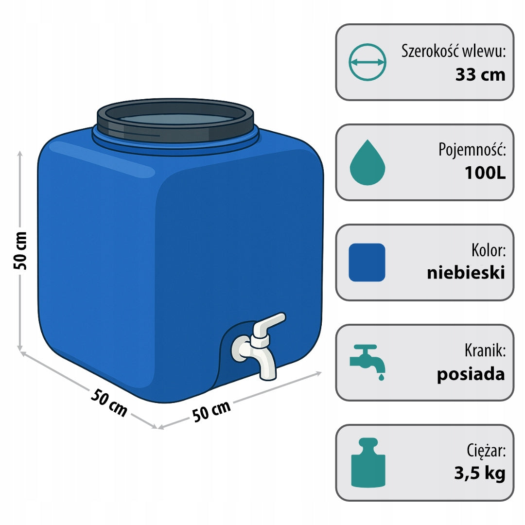 F&R BARREL 100L SQUARE FOR CABBAGE PICKLING WATER WITH CLAMP AND TAP Manufacturer code FR0030