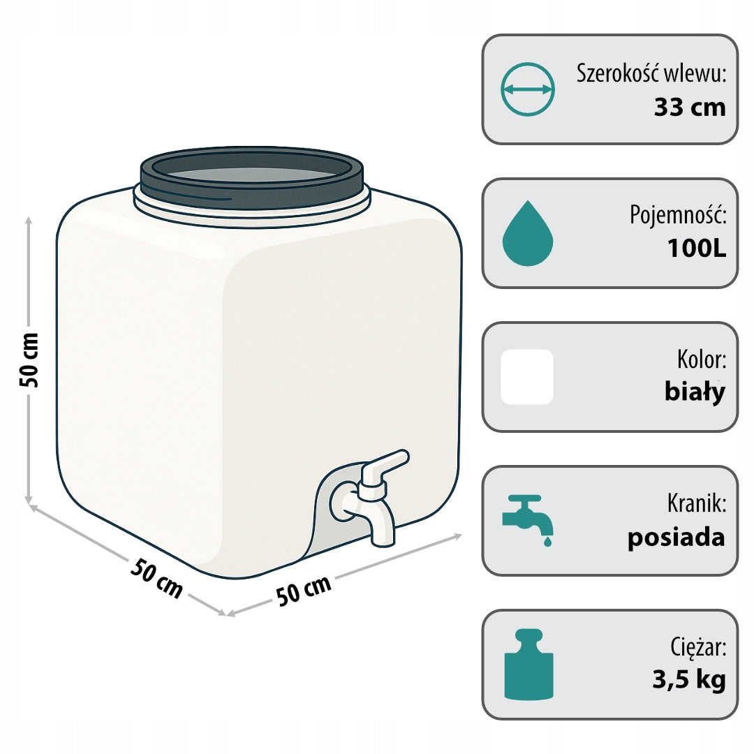F&R BARREL 100L SQUARE FOR CABBAGE PICKLING WATER WITH CLAMP AND TAP Manufacturer code FR0031