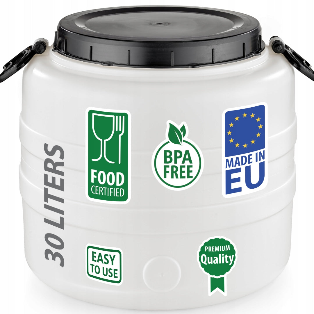 F&R PLASTIC BARREL 30L FOR WATER PICKLING WITH PRESSURE AND HANDLES WHITE Manufacturer code FR0843