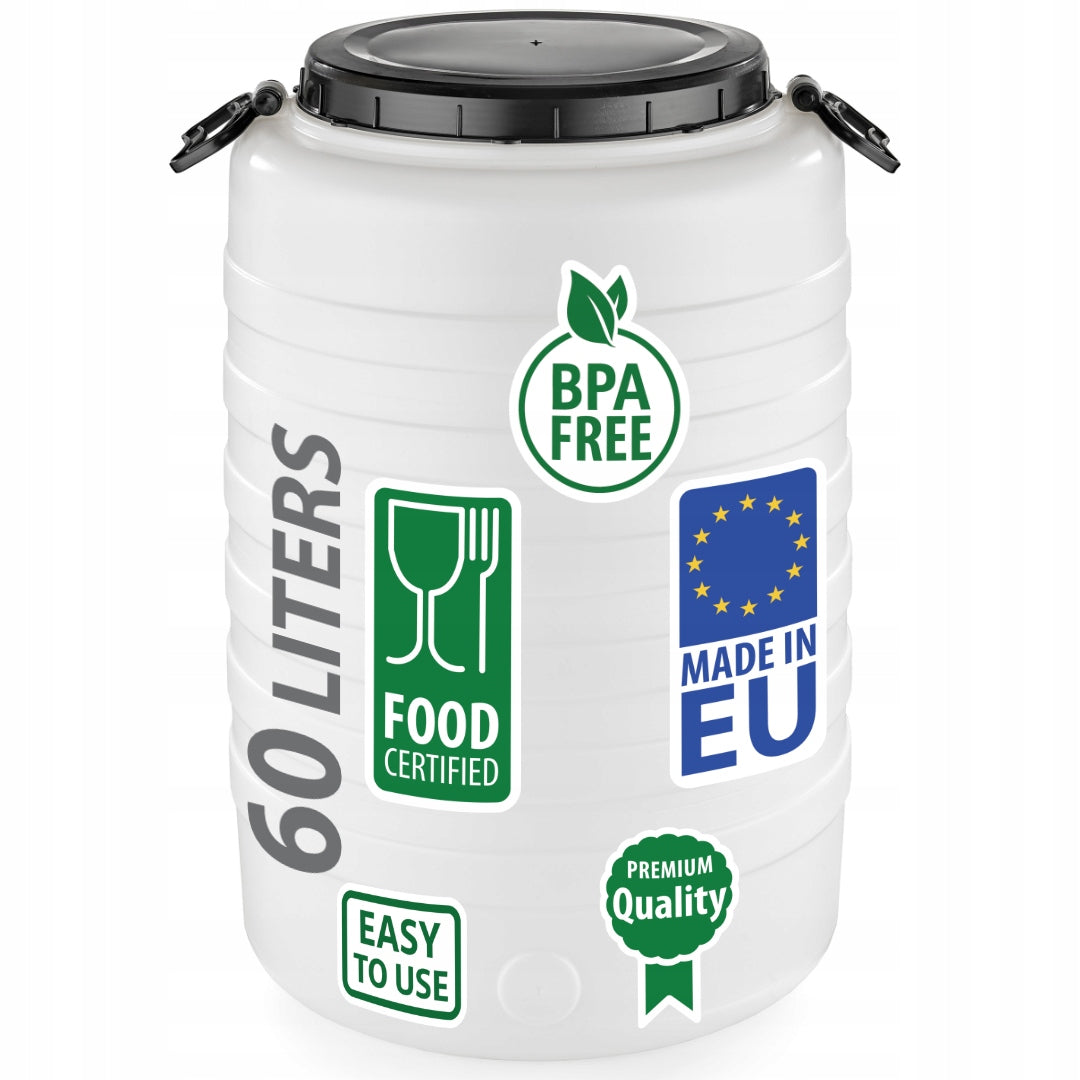 F&R PLASTIC BARREL 60L FOR WATER PICKLING WITH PRESSURE AND HANDLES WHITE Manufacturer code FR0825