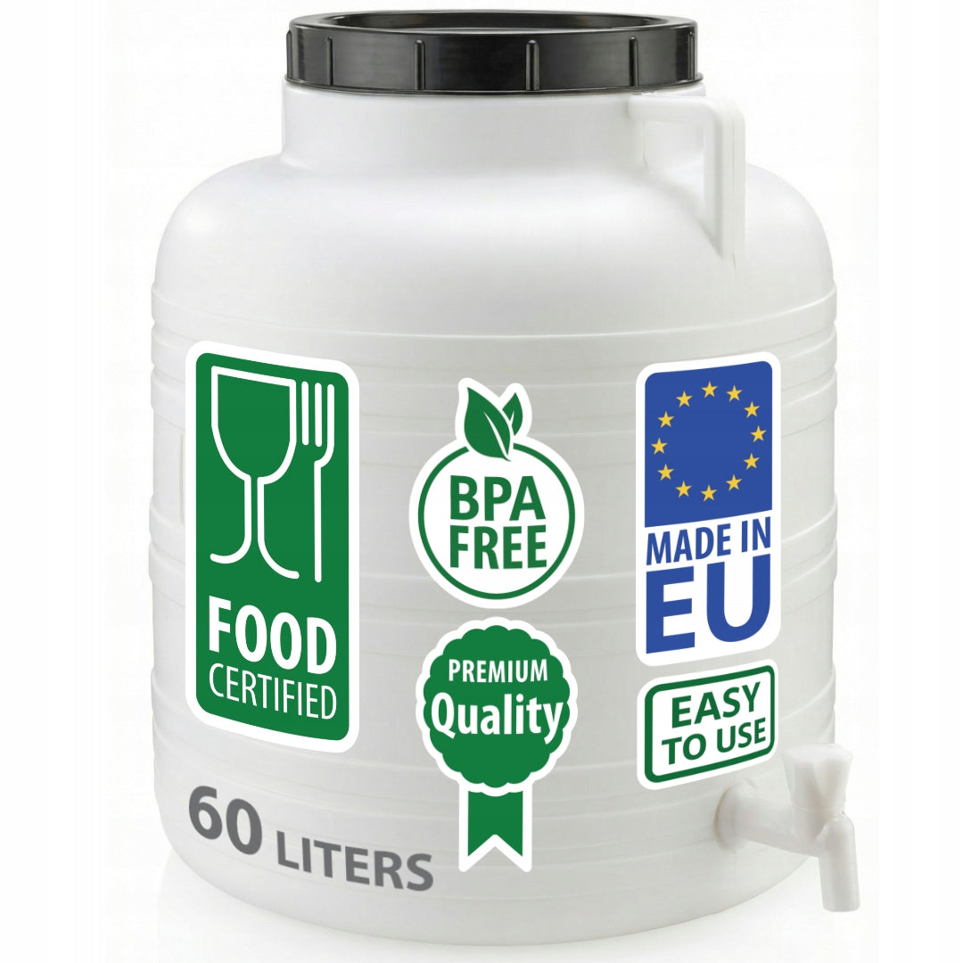 F&R PLASTIC BARREL 60L WITH TAP FOR PICKLING CABBAGE FOR WATER HOLDER WHITE Manufacturer code FR0026