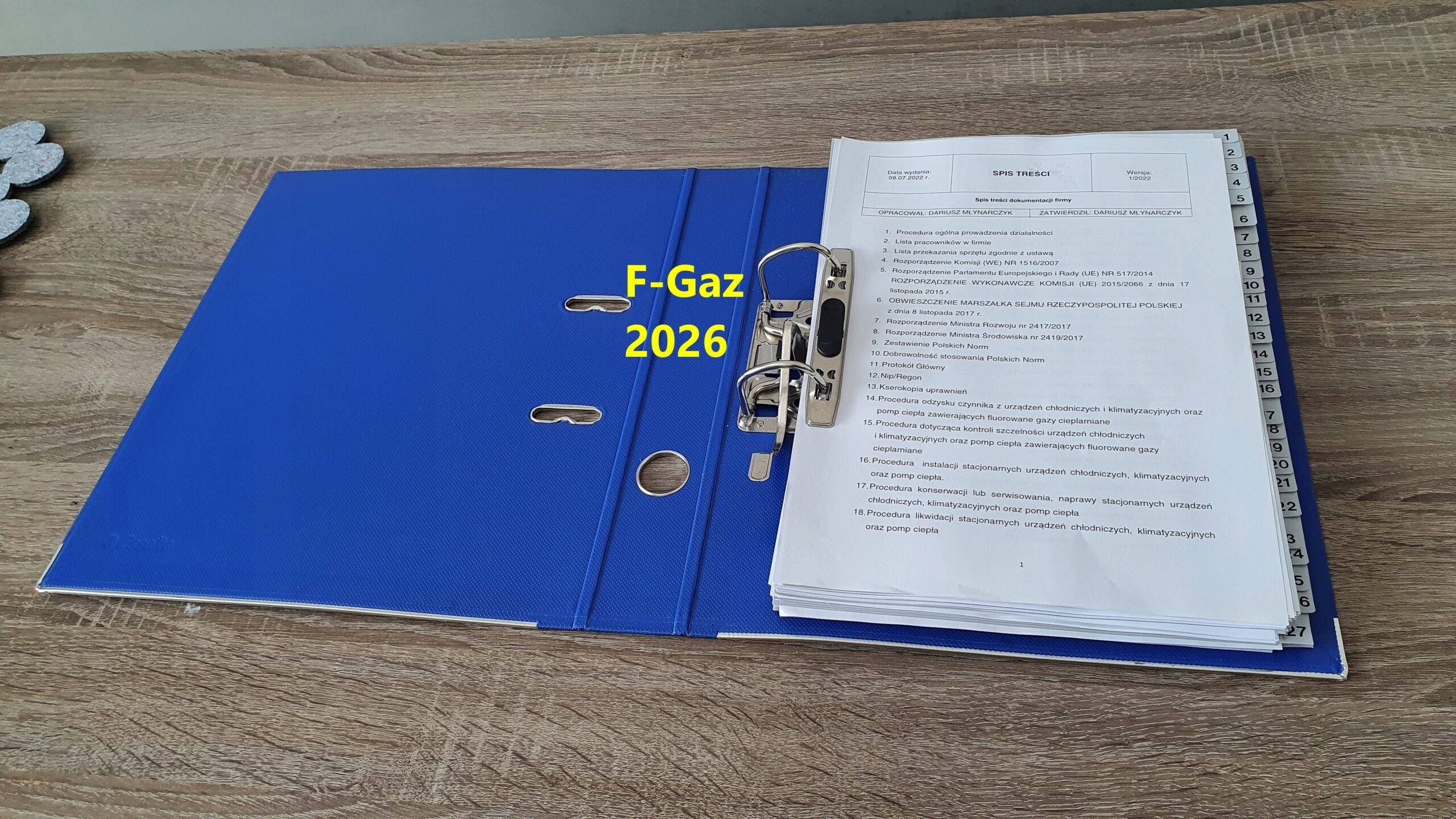 F-gas procedures 2026 under UDT for the certificate for the company KOMPLET