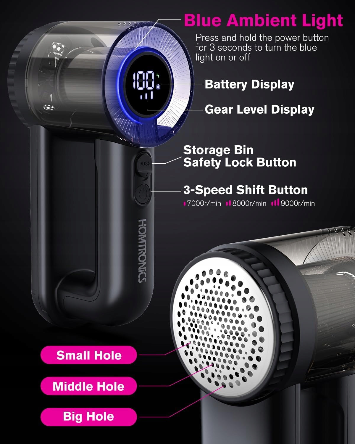 FABRIC SHAVER ELECTRIC USB-C LED 6 BLADES 3 SPEEDS LARGE TANK Manufacturer code 5906663192524