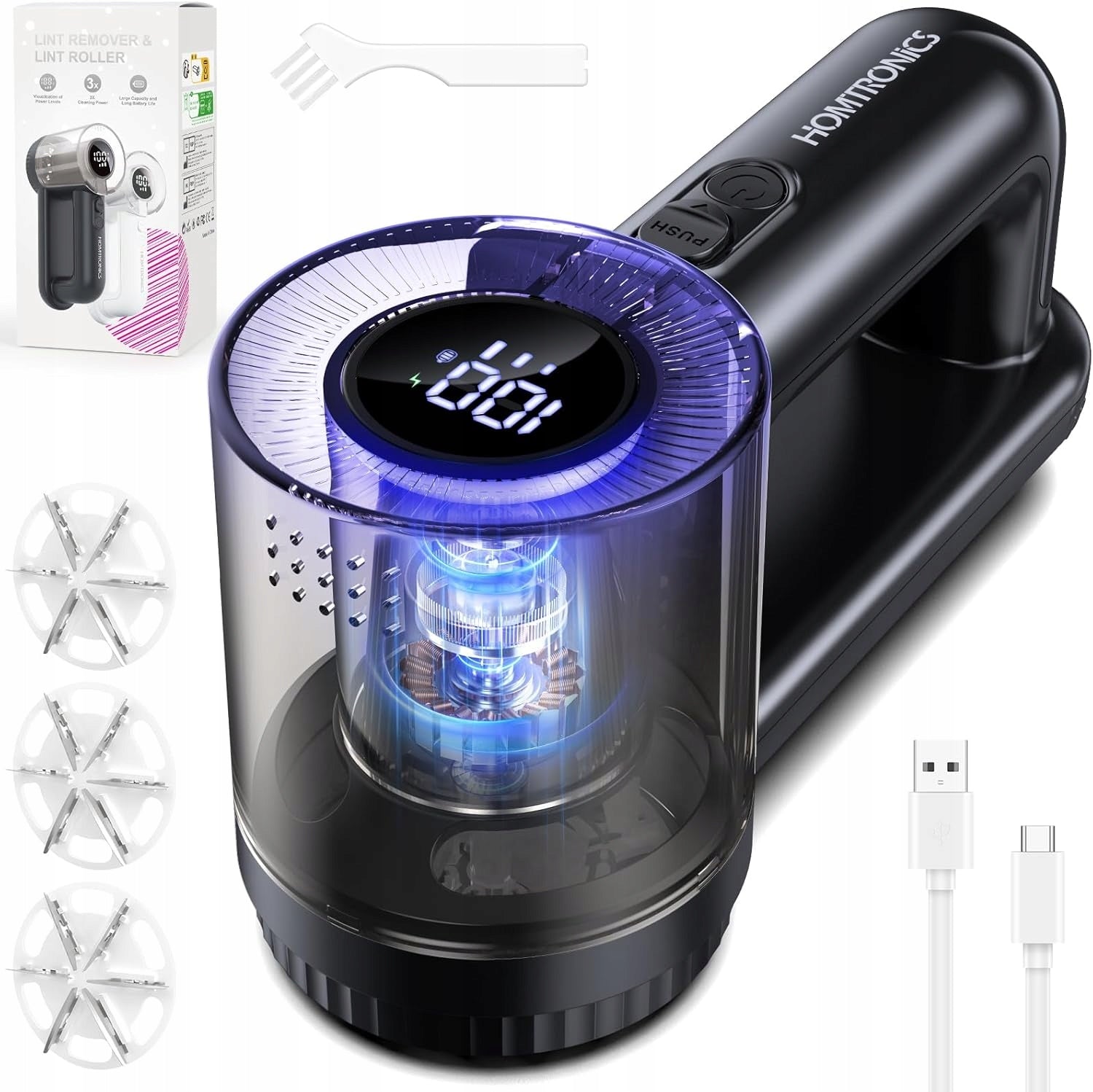 FABRIC SHAVER ELECTRIC USB-C LED 6 BLADES 3 SPEEDS LARGE TANK