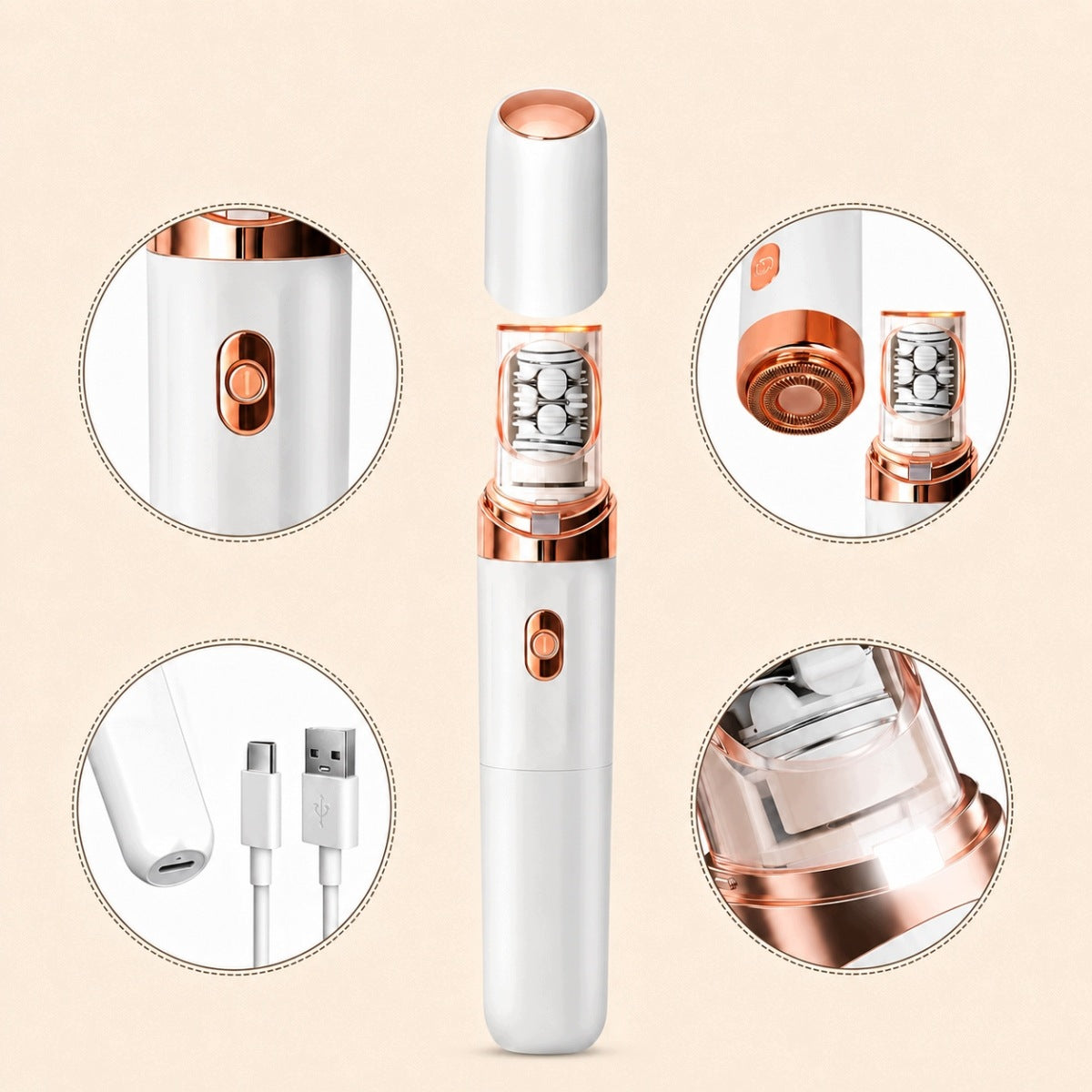 FACE EPILATOR, SAFE FOR SENSITIVE SKIN, USB Packaging status original