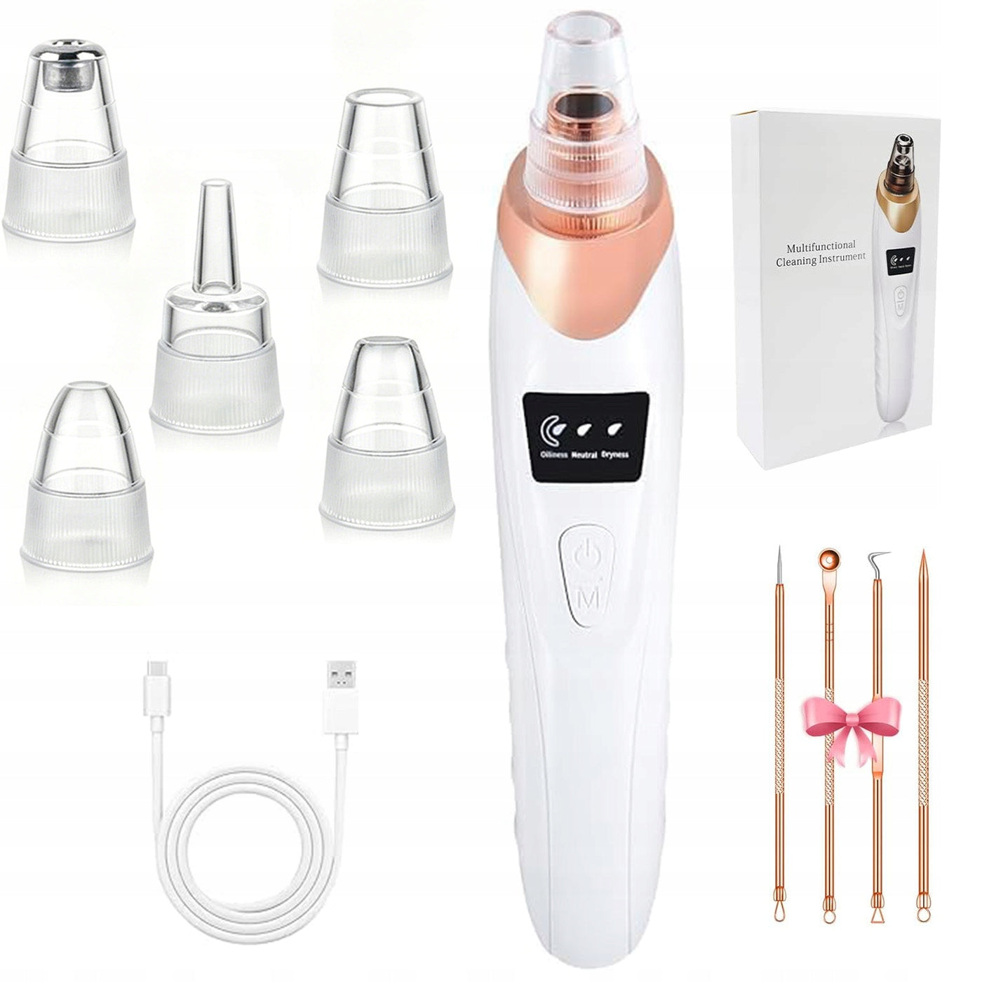FACE VACUUM CLEANER–MICRODERMABRASION FOR BLACKHEADS AND PORES, 5 TIPS, 3 LEVELS