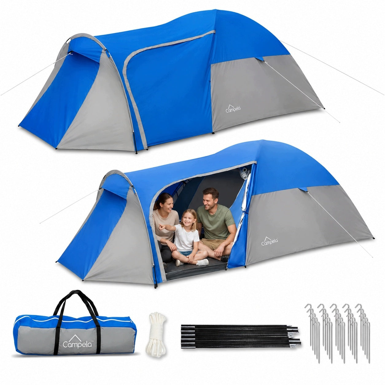 FAMILY TENT FOR THREE-PERSON CAMPING WITH TOURIST VESTIBULE 345x125