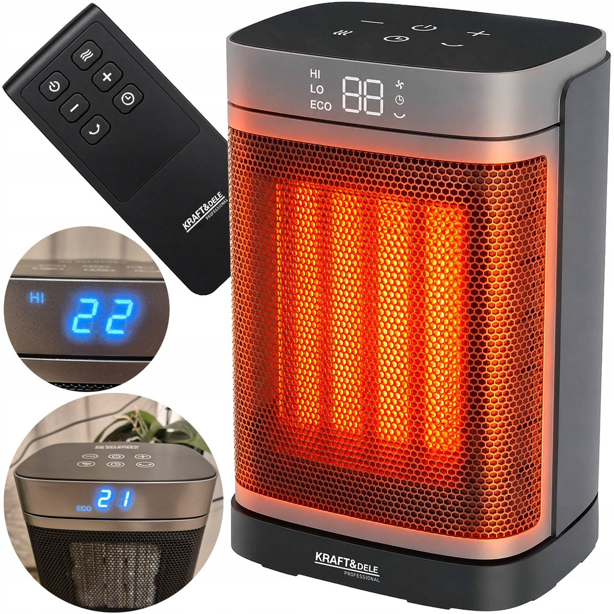 FAN ELECTRIC HEATER APRON HEATING 2 LED MODES + REMOTE CONTROL
