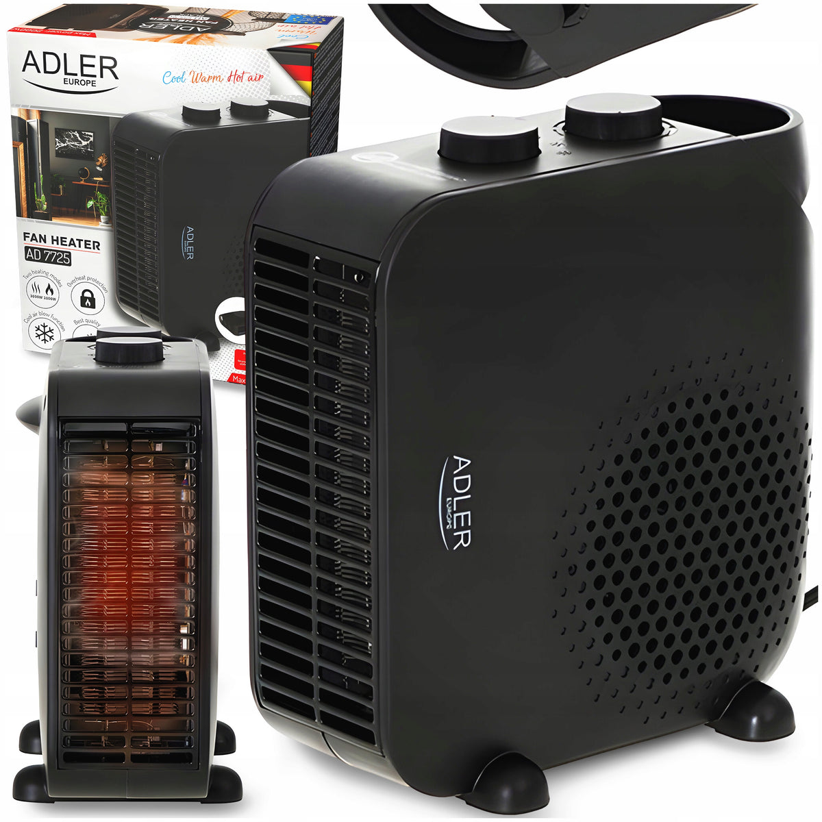 FAN ELECTRIC HEATER FARELKA BLACK 2kW ROOM THERMOSTAT Packaging status original