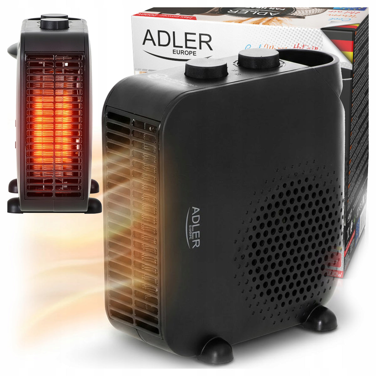 FAN ELECTRIC HEATER FARELKA BLACK 2kW ROOM THERMOSTAT