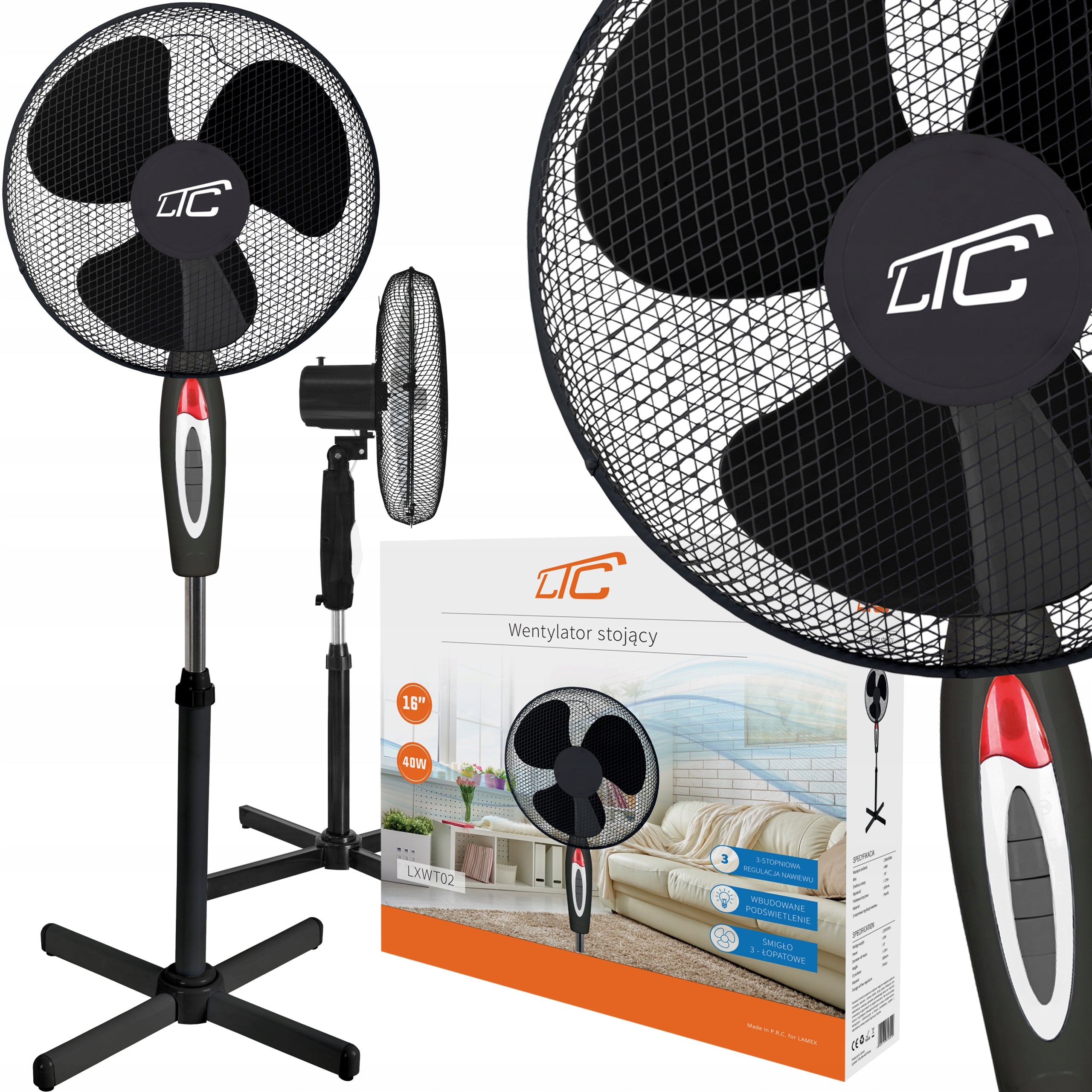 FAN FLOOR STANDING FAN POWERFUL 40W QUIET ROTARY / 2026R