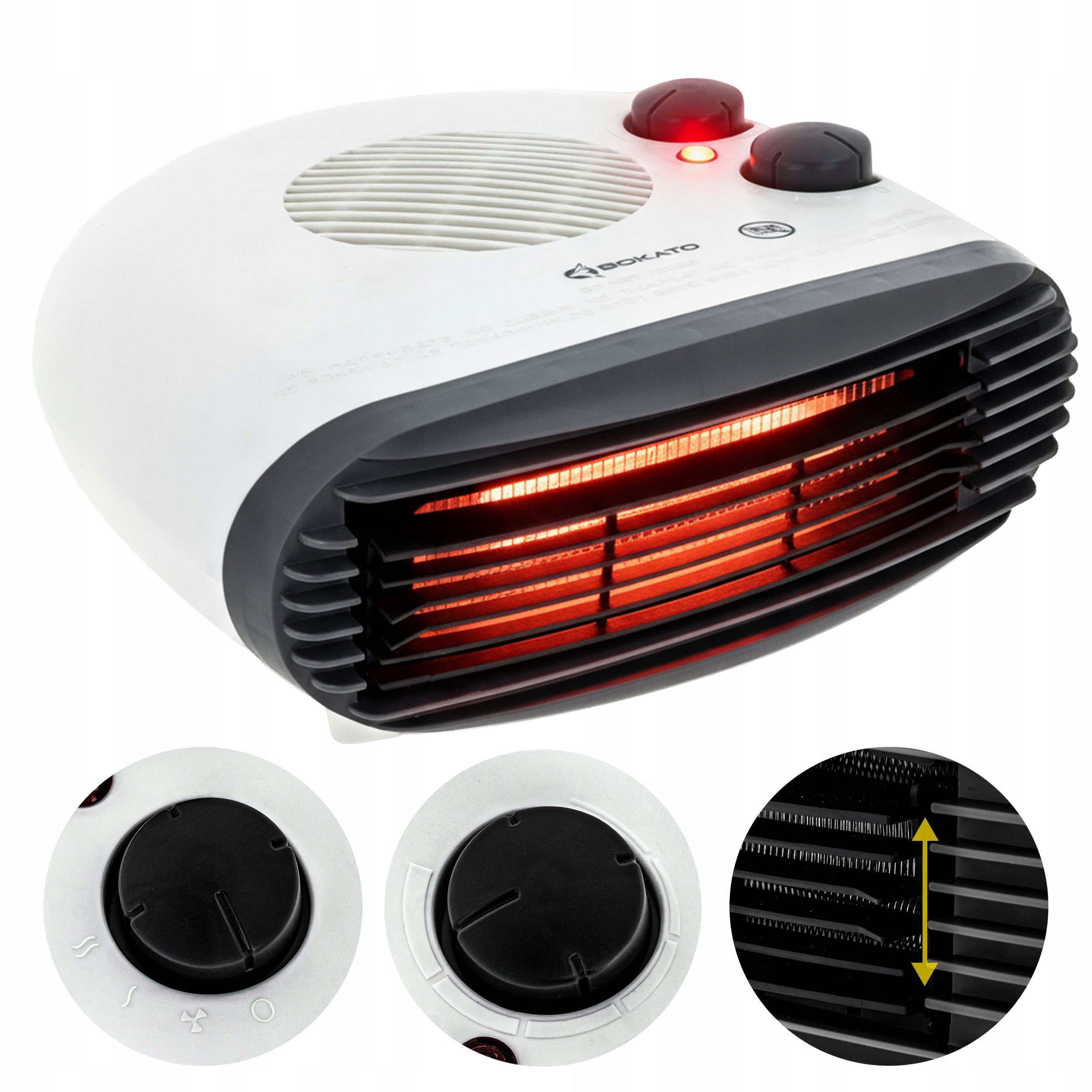 FAN HEATER ADJUSTABLE 2000W THERMOSTAT 3 MODES QUIET