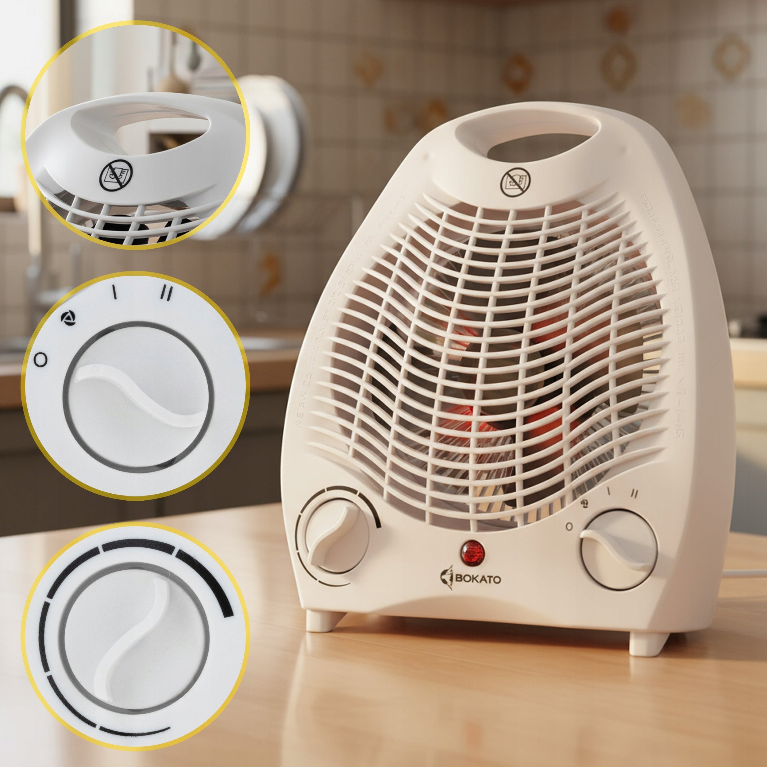 FAN HEATER APRON HEATER 2000W THERMOSTAT 2 LEVELS BOKATO WHITE Manufacturer code GRZ885