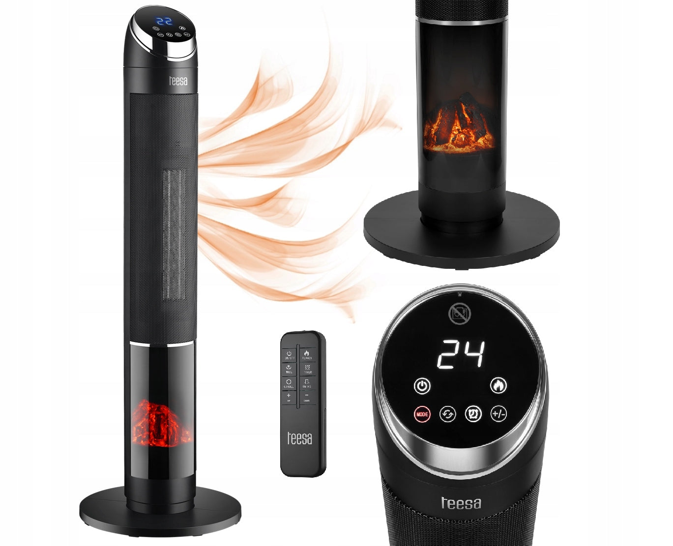 FAN HEATER ELECTRIC HEATER WITH FIREPLACE 2000W BLACK
