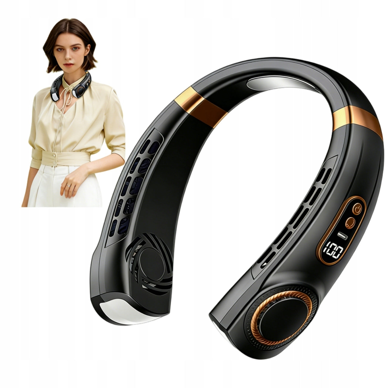 FAN NECK USB-C PORTABLE 5 MODES LCD