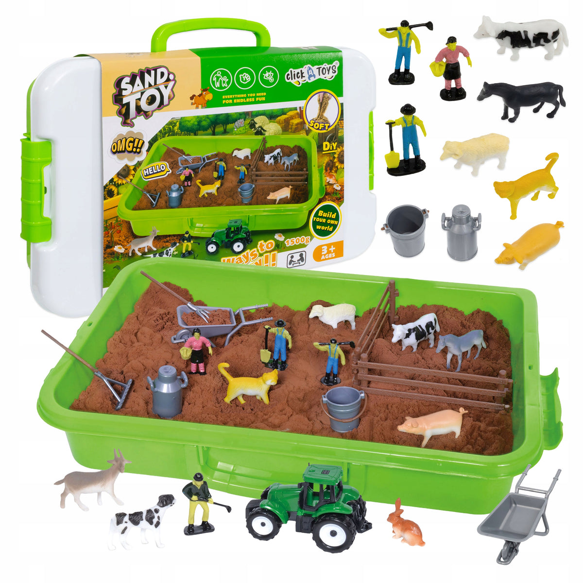 FARM KINETIC SAND FOR CHILDREN LARGE SET OF ANIMALS FARMER TRACTOR