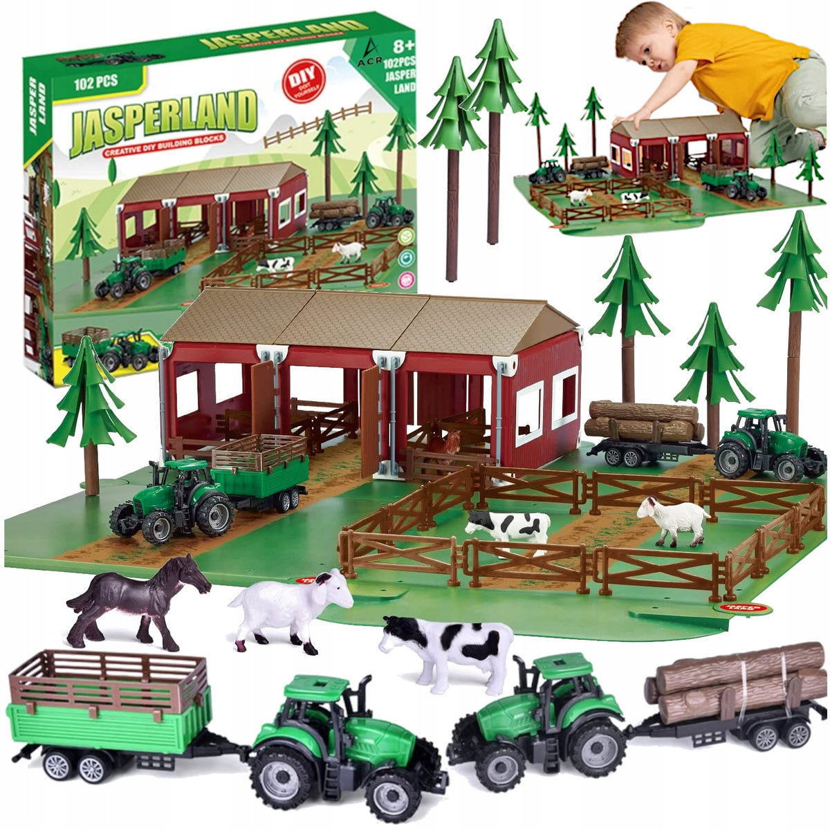 FARM LARGE FARMHOUSE 2x BARN TRACTOR ANIMALS HORSE COW TRAILER TRACTOR