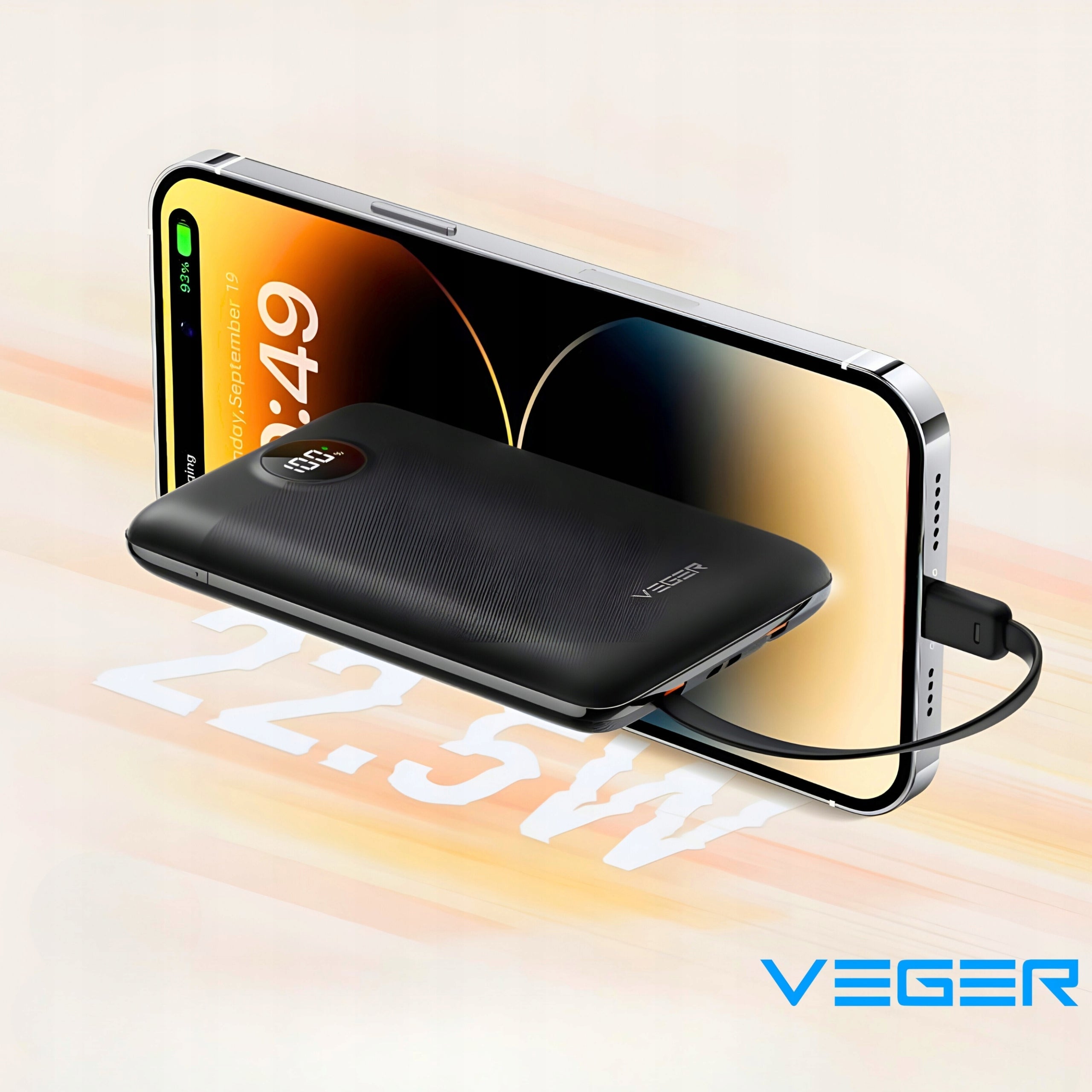 FAST POWERBANK 10000 mAh VEGER 22,5W PD 3.0 QC 3.0 USB USB-C TRAVEL Packaging status original