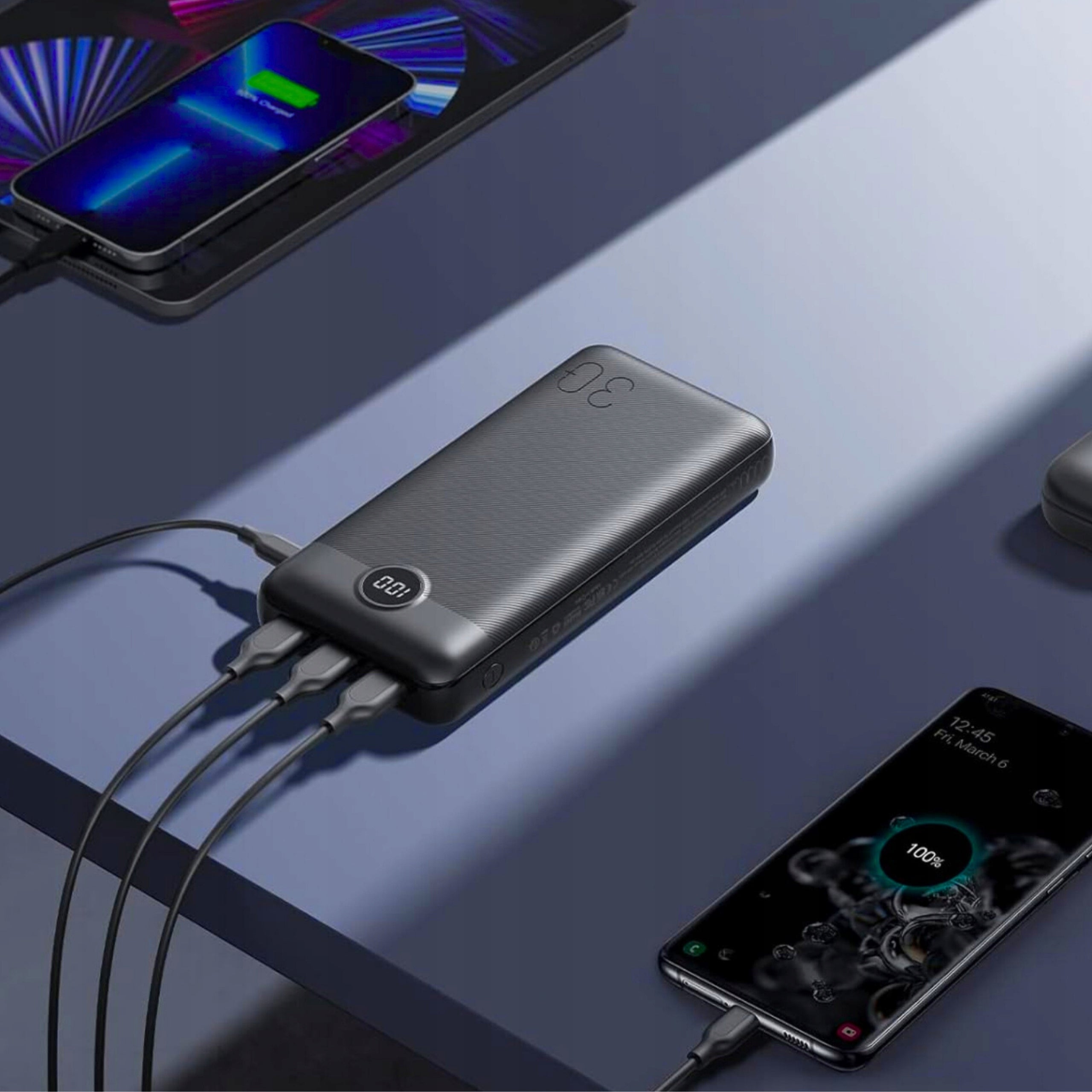 FAST POWERBANK 30000mAh 20W QC 3.0 3x USB PD 3.0 USB-C POWER BANK POWERFUL Manufacturer code MOCNY POWERBANK 30000mAh 20W Quick Charge 3.0