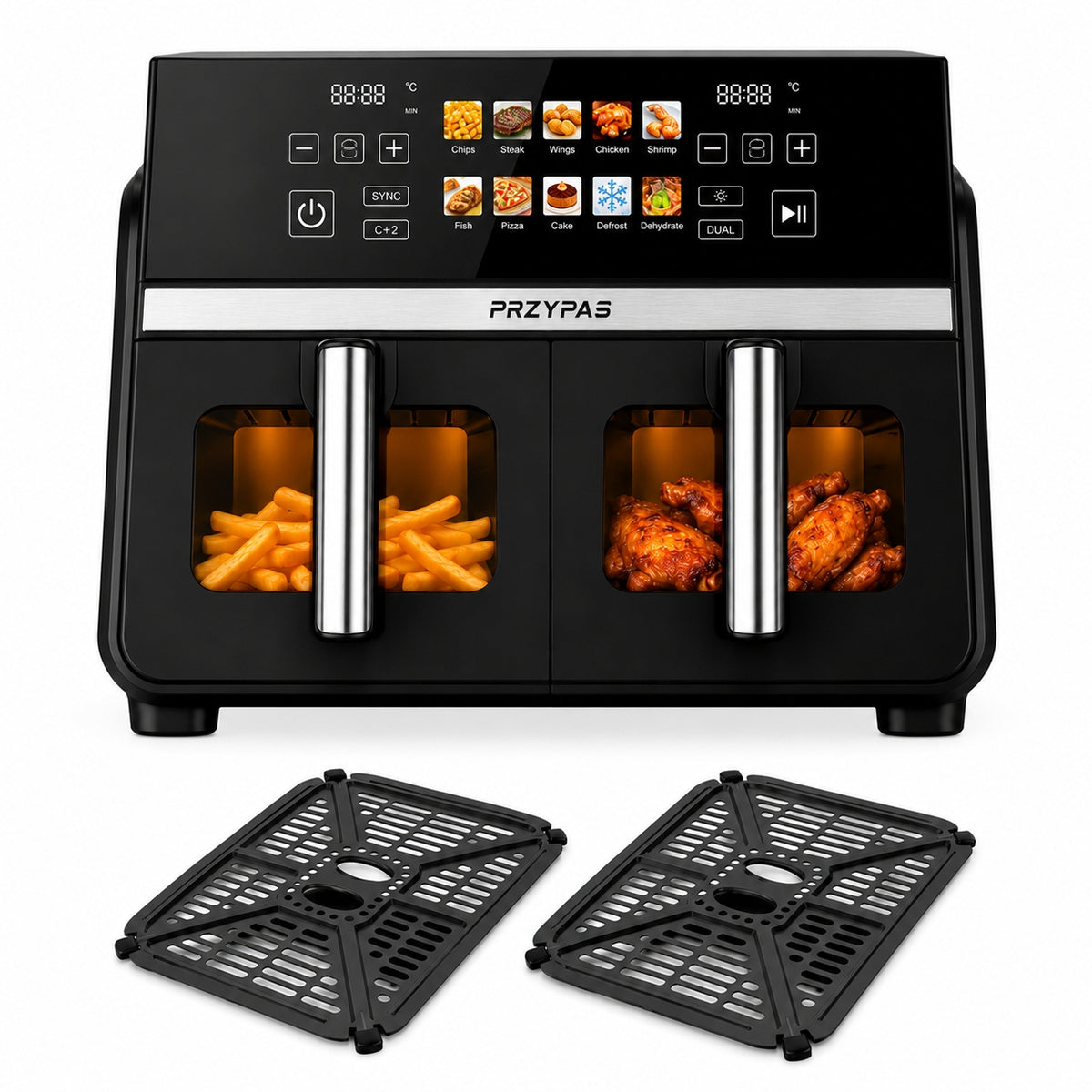 FAT FREE AIR FRYER 10L AIR FRYER DOUBLE CHAMBER 2 × 5 L STRONG 2200W