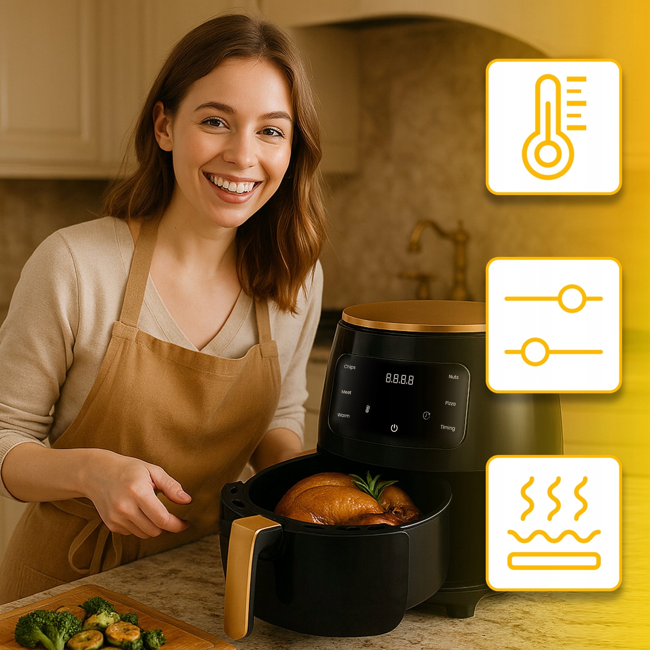 FAT FREE AIR FRYER 2400W STRONG AIR FRYER 6L AIRFRYER OVEN Dominant color black