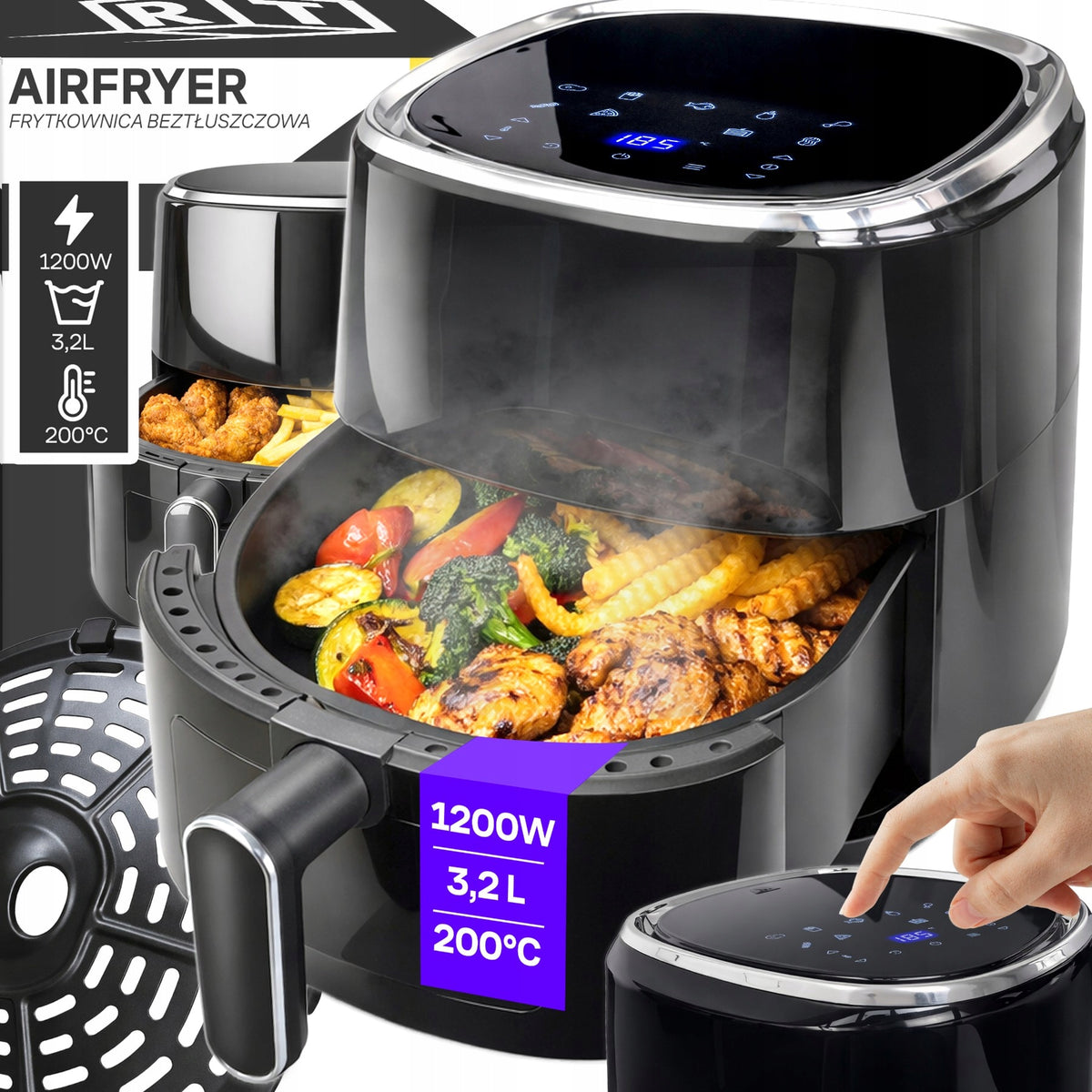 FAT FREE AIR FRYER 3,2L OVEN 1200W 10 MODES AIRFRYER