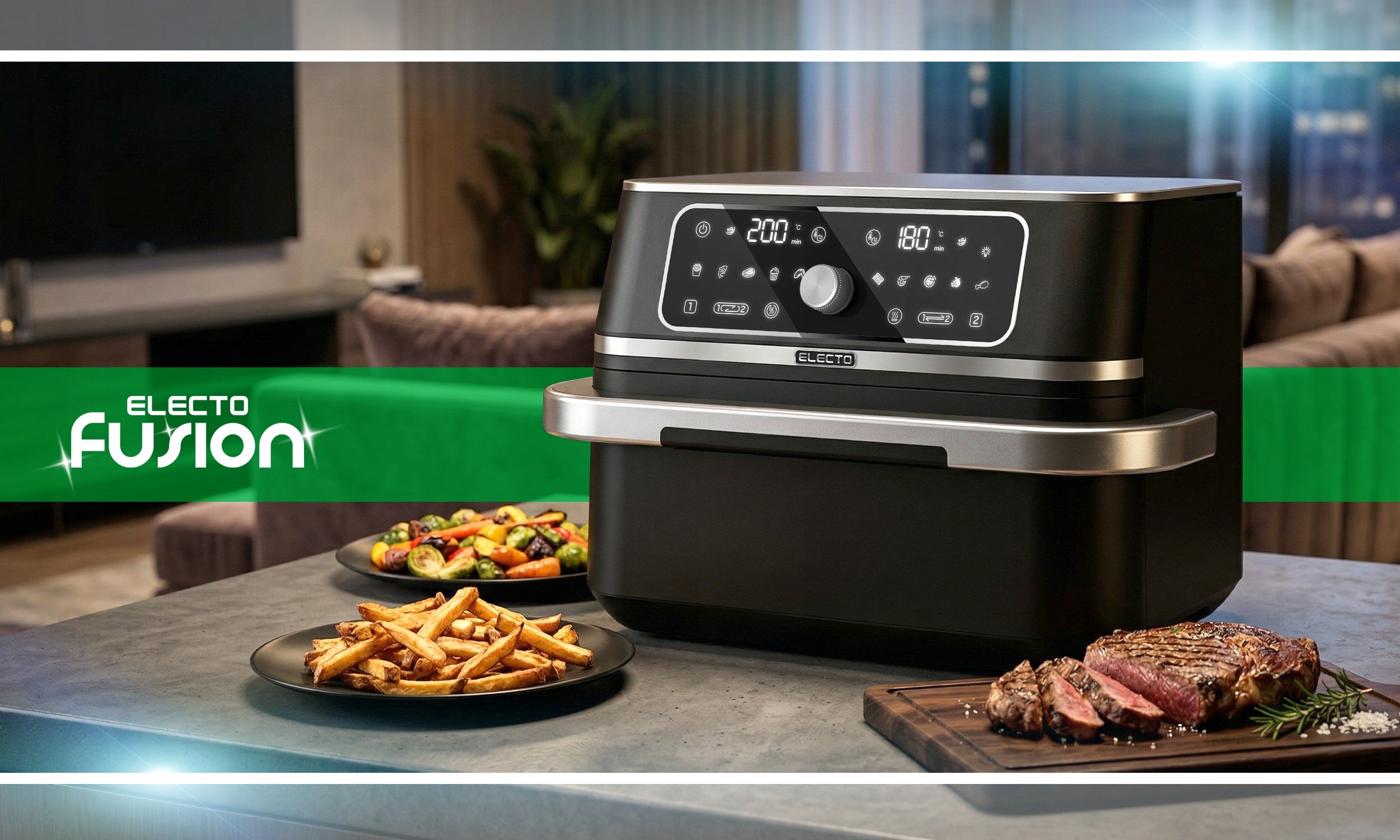 FAT FREE AIR FRYER 3100w LARGE 10L FRYER 12 PROGRAMS Manufacturer code ELECTO FUSION AIR FRYER FRYTKOWNICA