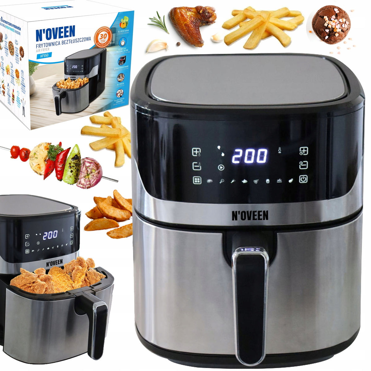 FAT FREE AIR FRYER 8 PROGRAMS 6,5L LED INOX AIR FRYER