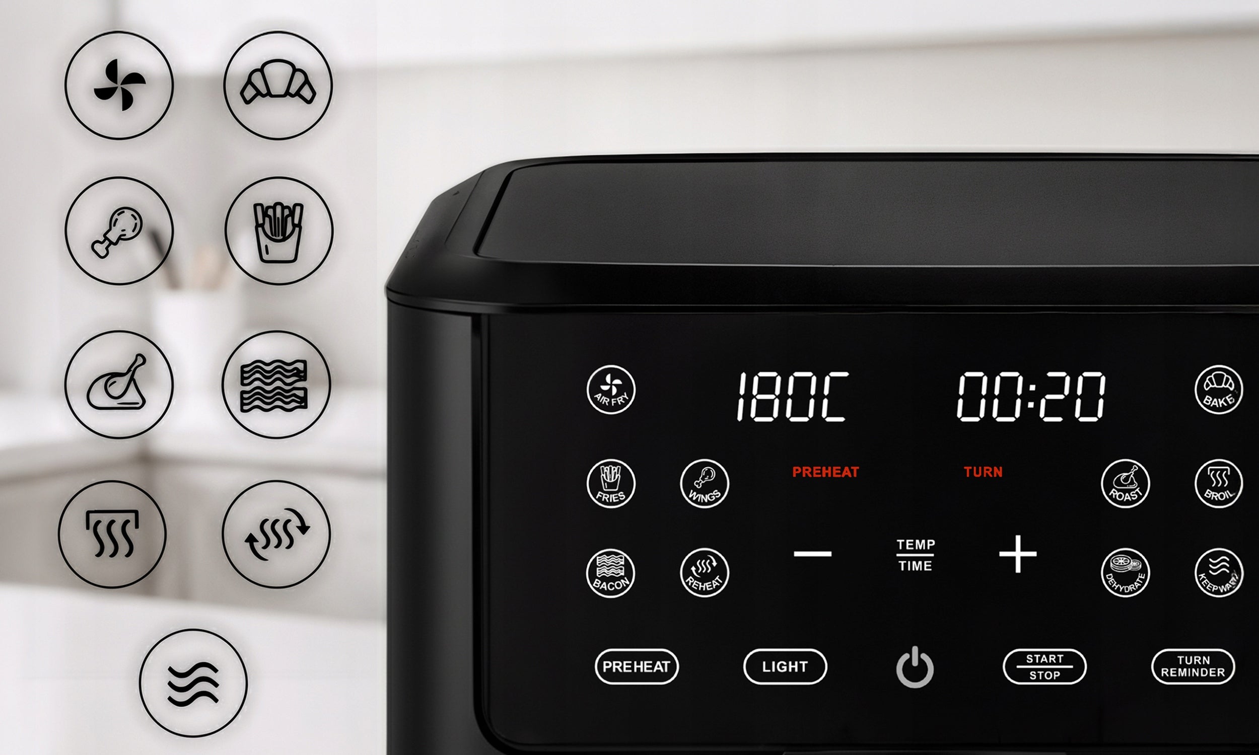 FAT FREE AIR FRYER 8L AIR FRYER 2000W LARGE 12 PROGRAMS Bowl volume 8 l