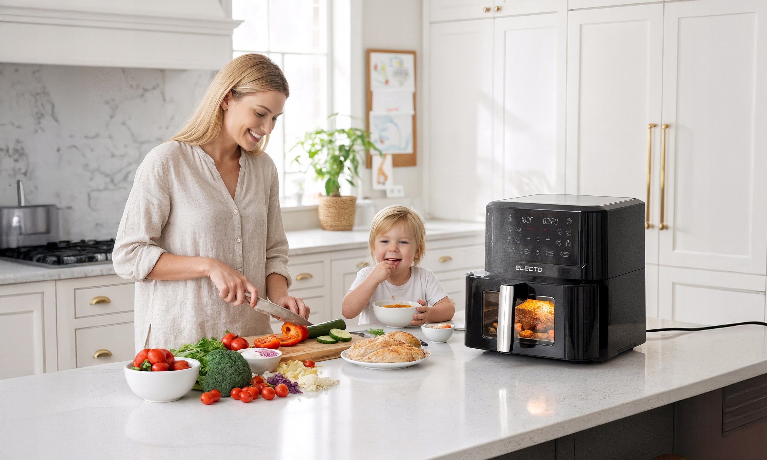 FAT FREE AIR FRYER 8L AIR FRYER 2000W LARGE 12 PROGRAMS Dominant color black