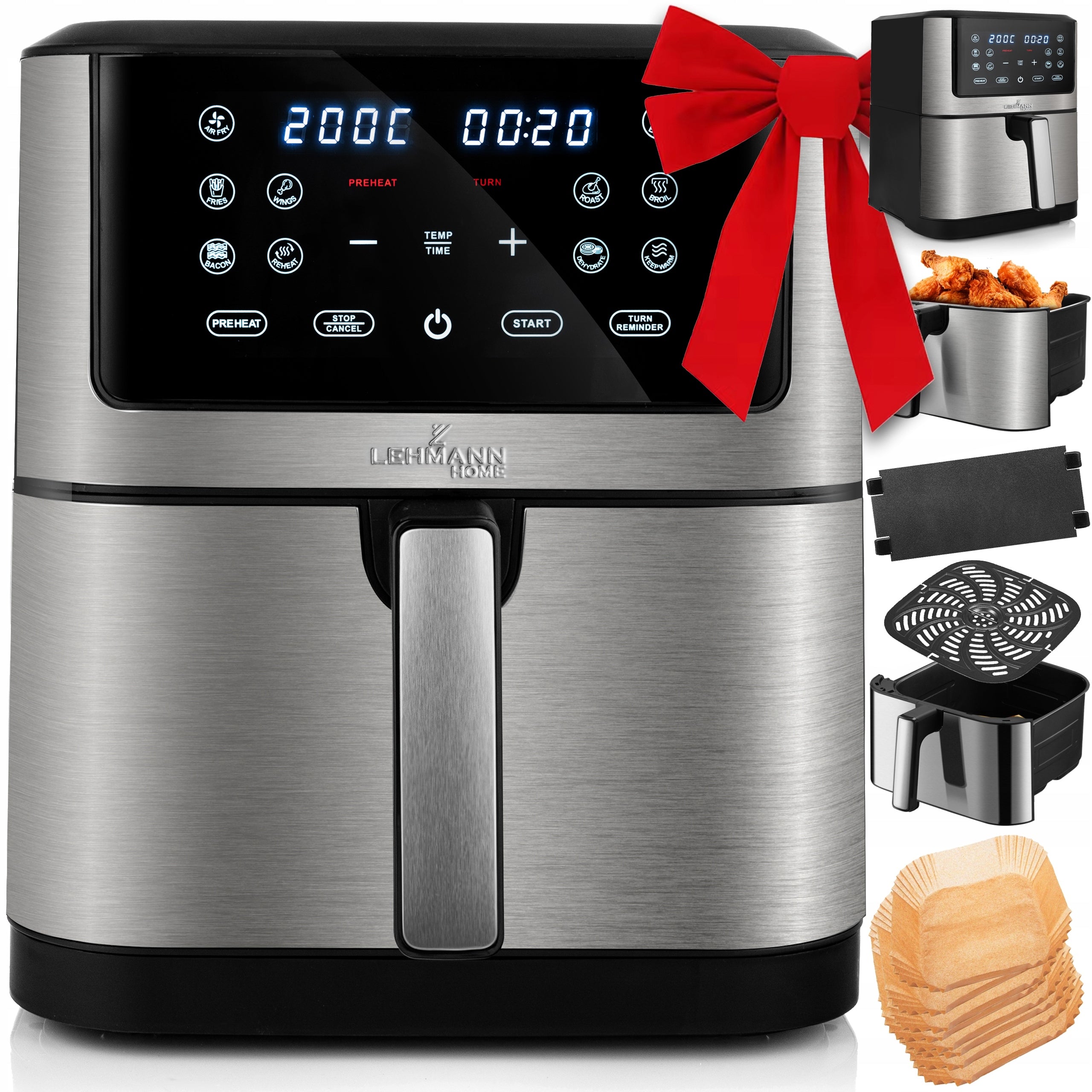FAT-FREE AIR FRYER AIRFRYER 8l LARGE BOWL 12 LED PROGRAMS