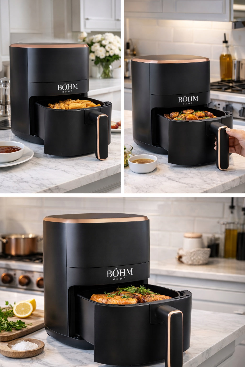FAT-FREE AIR FRYER BOHM BDY-AF601R 1200 IN 3 L DIGITAL CONTROL. Manufacturer code 16431