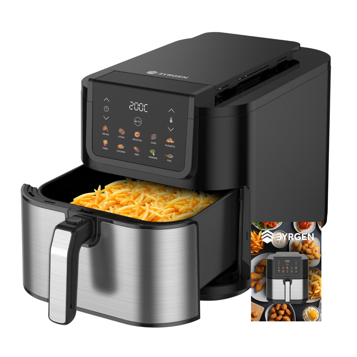 FAT-FREE AIR FRYER BYRGEN FIELDS 8L XXL SLIM 10 PROGRAMS Packaging status original