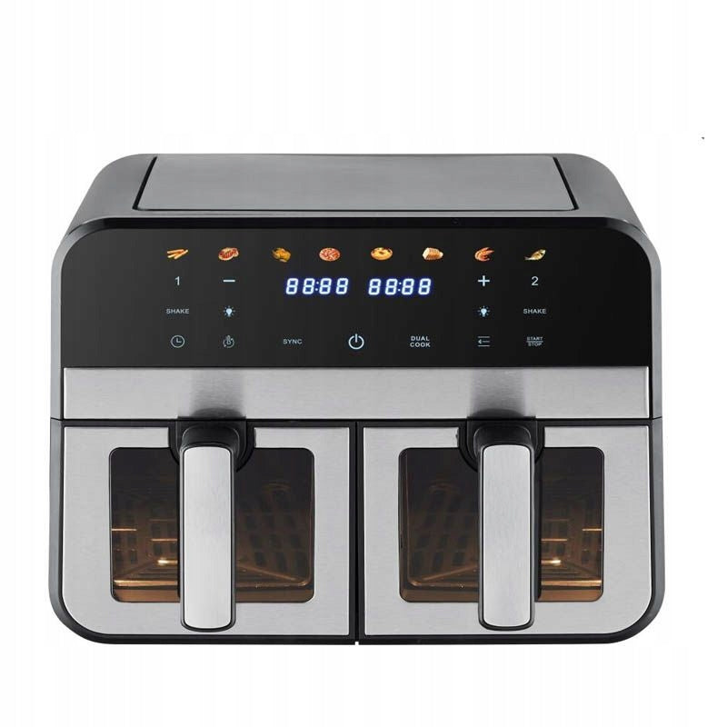 FAT-FREE AIR FRYER DOUBLE AIR FRYER 9L TWO-CHAMBER Dominant color silver/gray