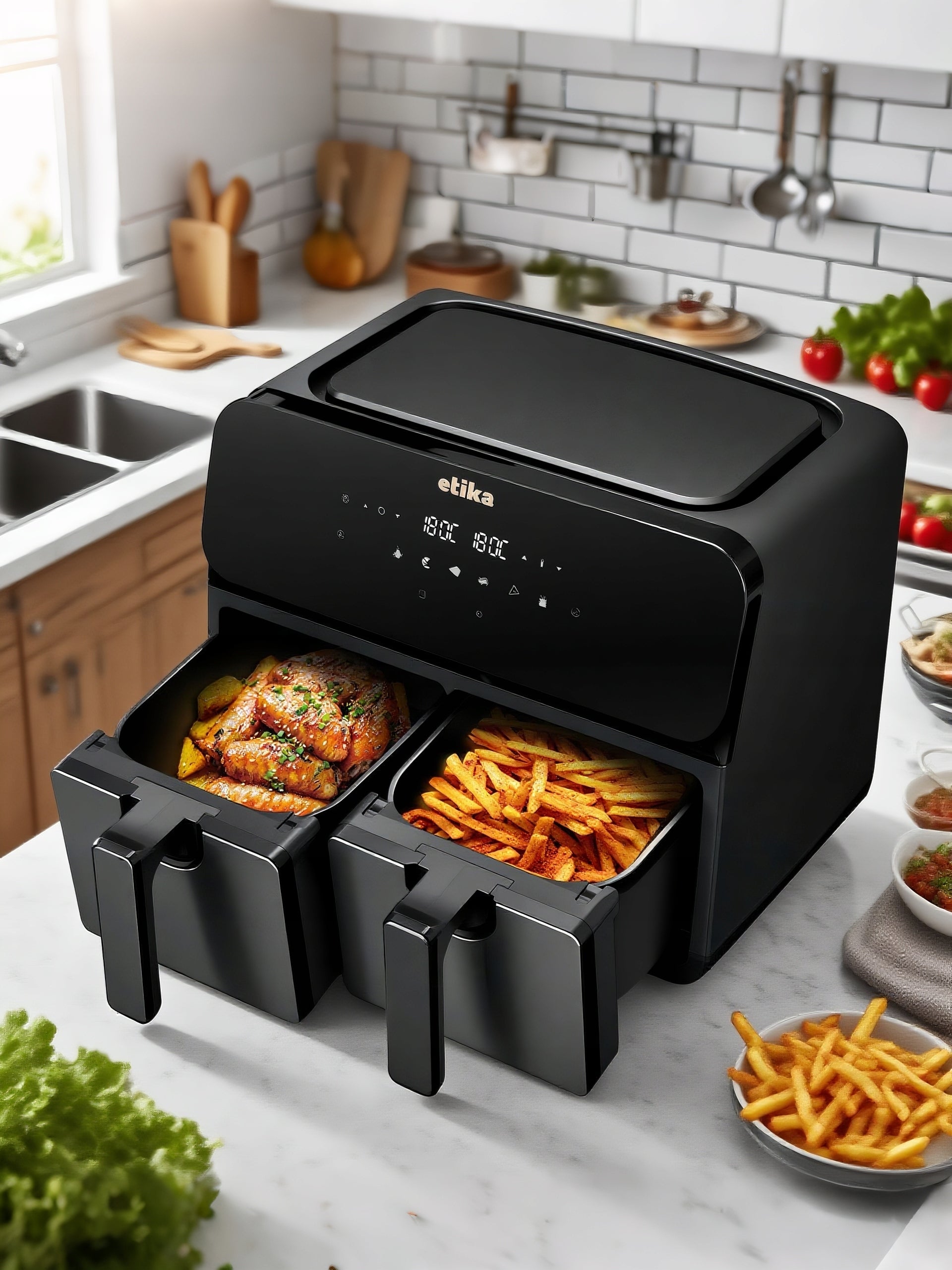FAT FREE AIR FRYER DOUBLE CHAMBER AIR FRYER 9L 1700W LARGE XL Manufacturer code ET02/F