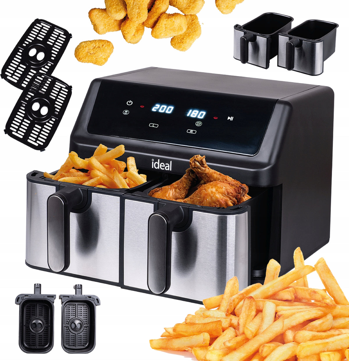 FAT-FREE AIR FRYER IDEAL DOUBLE 9L TWO-CHAMBER+DRYER