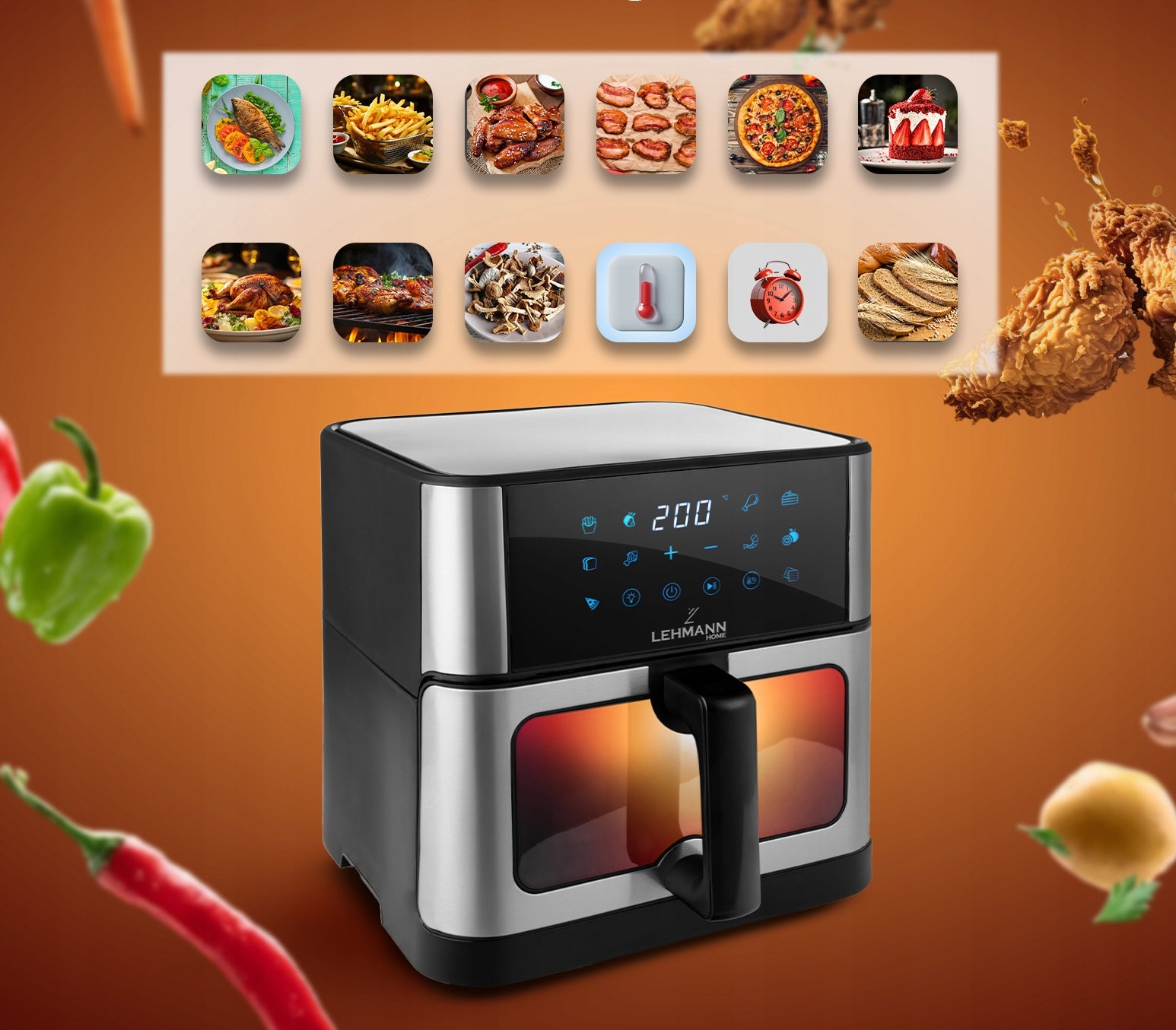 FAT FREE AIR FRYER LARGE 12 PROGRAMS 10l 1800W Manufacturer code LHODF-1810 Frytkownica beztłuszczowa Aromato
