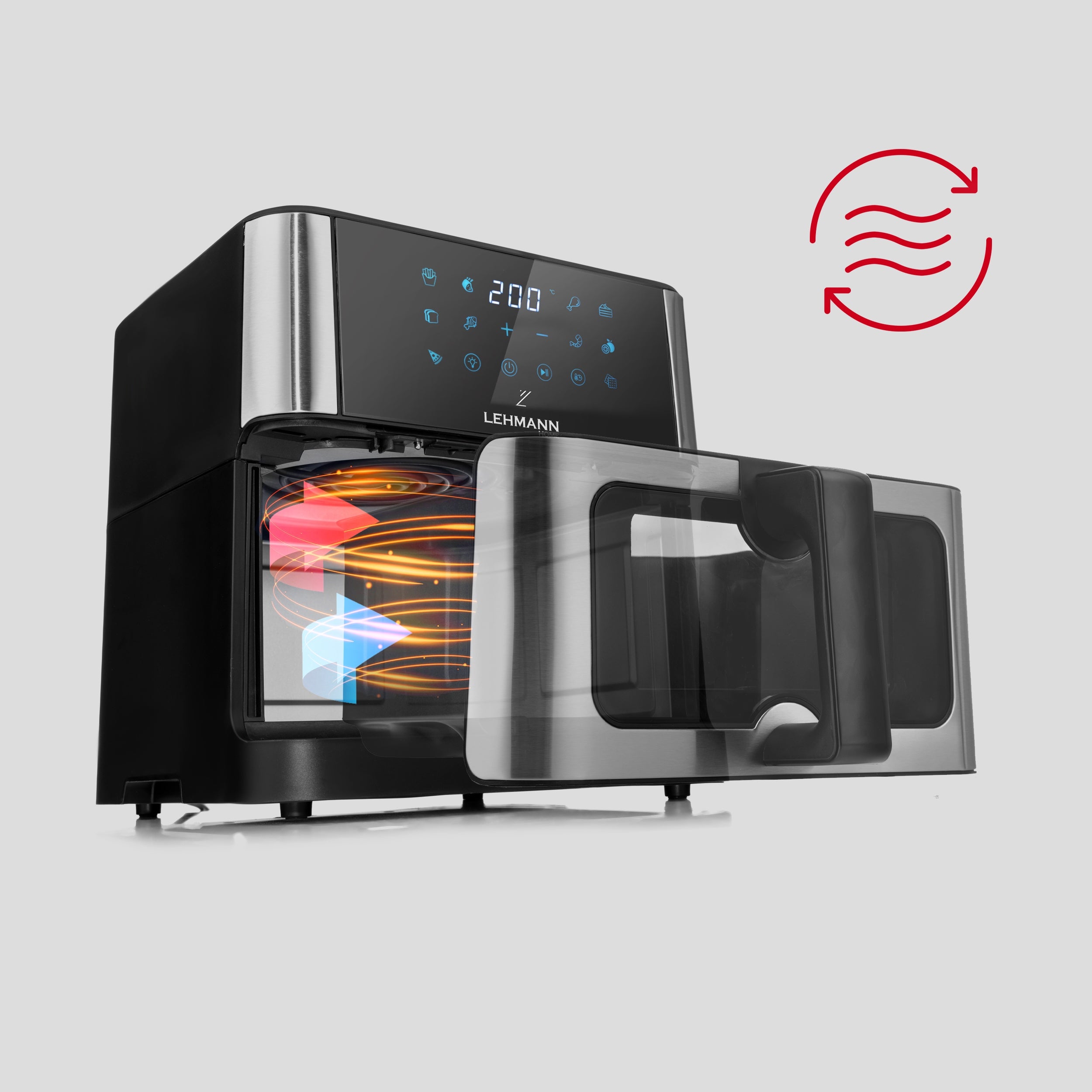 FAT FREE AIR FRYER LARGE 12 PROGRAMS 10l 1800W Model Aromato AIR FRYER 10L 1800W BEZTŁUSZCZOWA +okienko