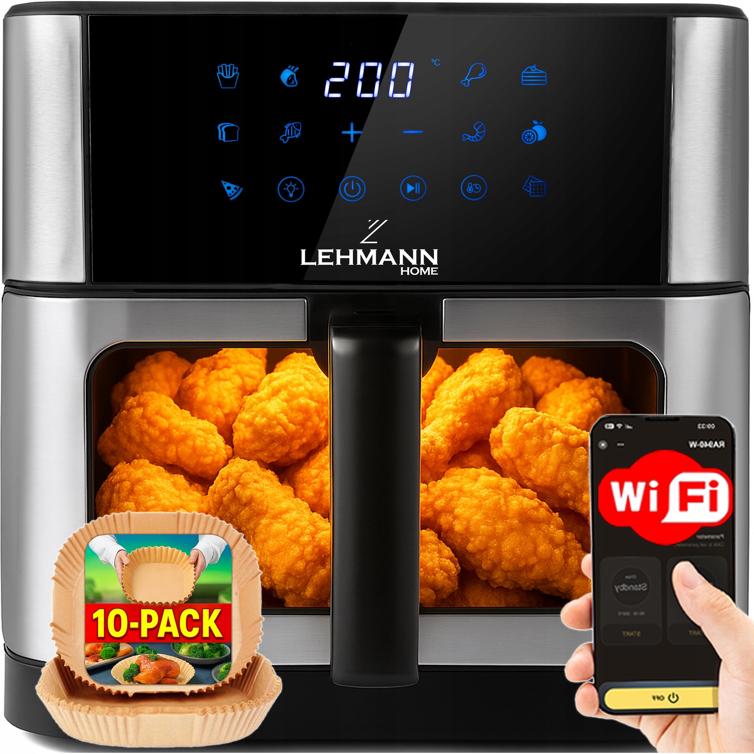 FAT FREE AIR FRYER LARGE 12 PROGRAMS 10l 1800W