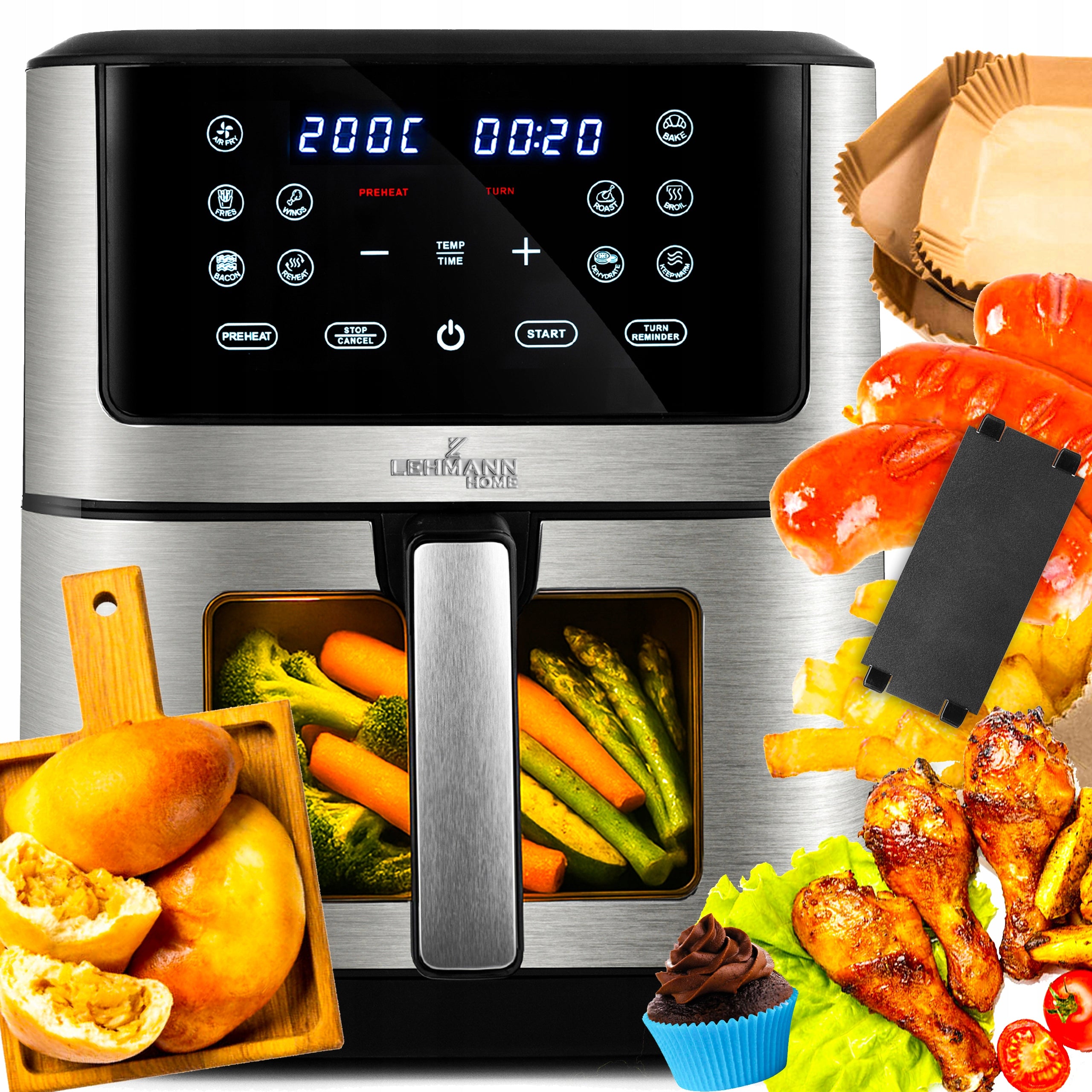 FAT FREE AIR FRYER LARGE 12 PROGRAMS 8l 1800W