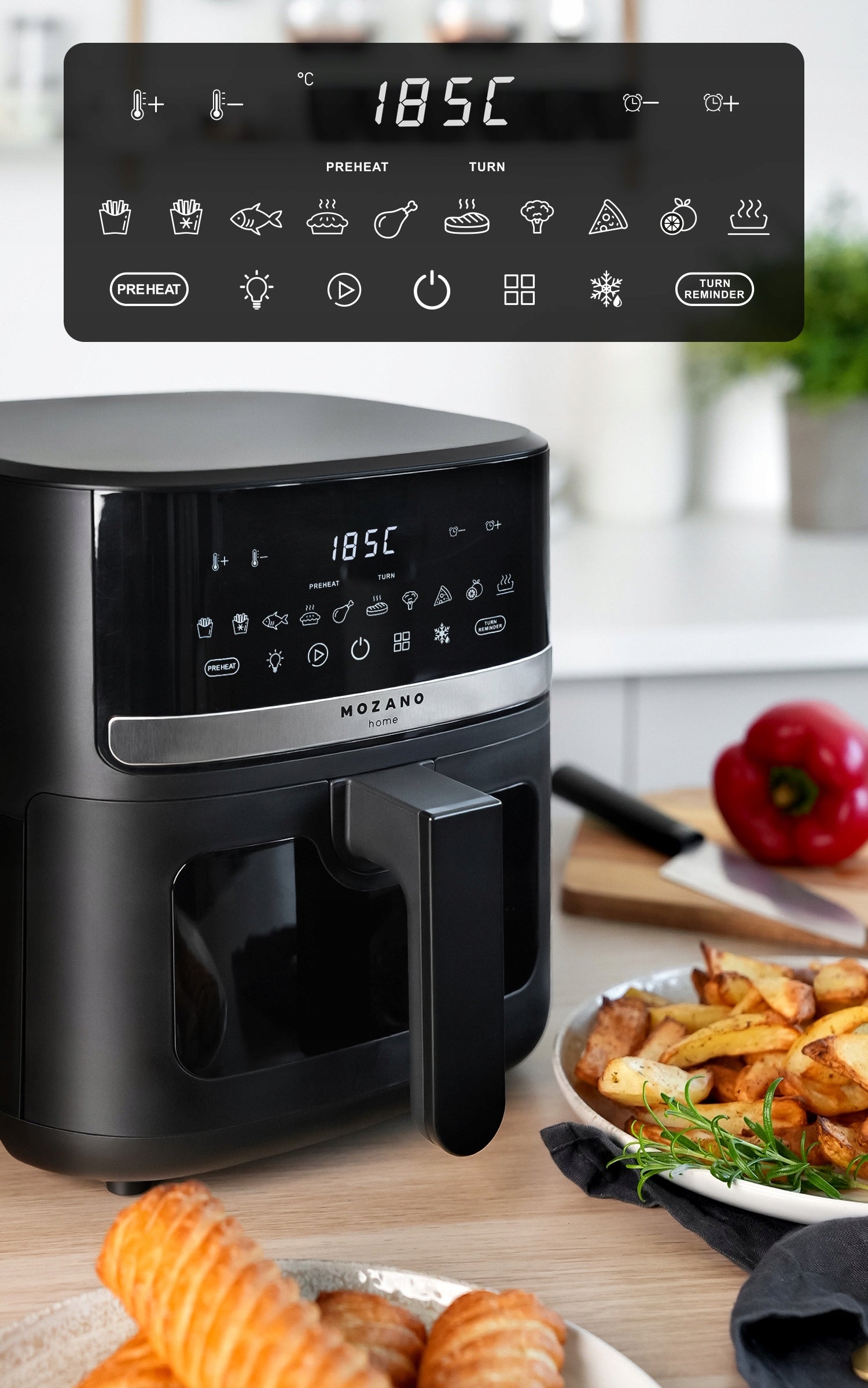 FAT FREE AIR FRYER LARGE 5L AIR FRYER STRONG 1500W MOZANO Dominant color black