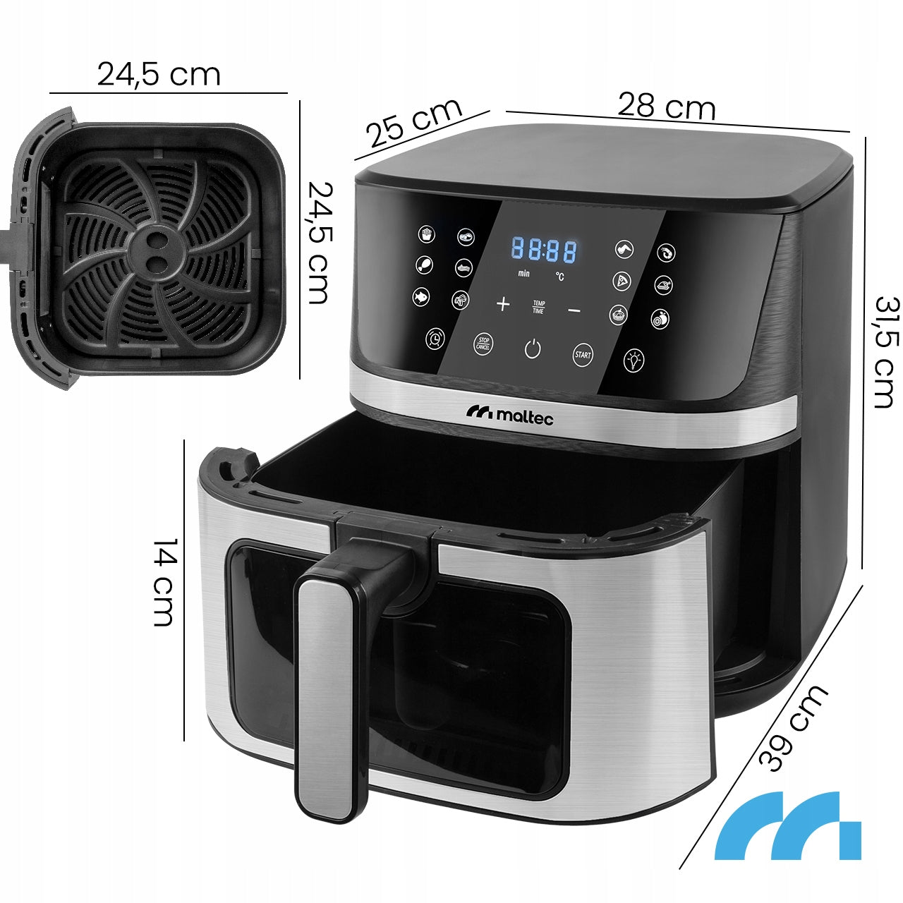 FAT FREE AIR FRYER LARGE 7L STRONG 1800W WINDOW Dominant color silver/gray