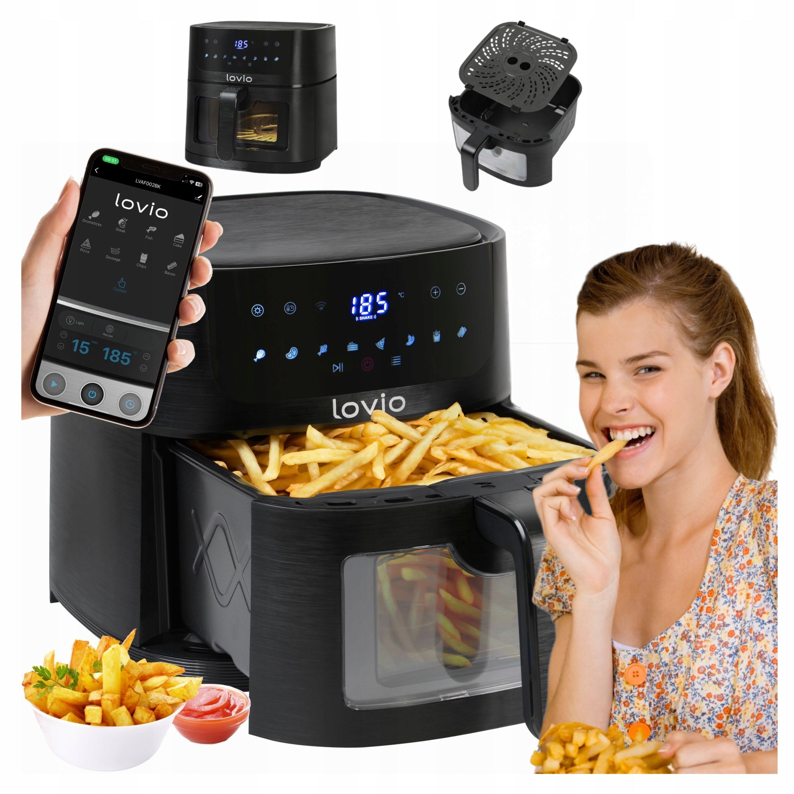 FAT-FREE AIR FRYER LARGE AIR FRYER LOVIO 6L WIFI APP