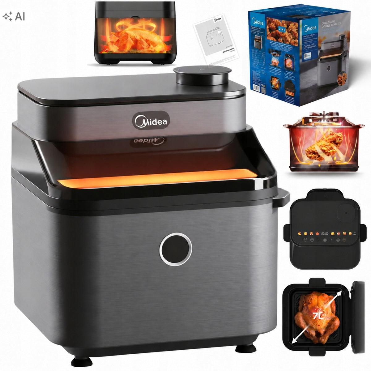 FAT-FREE AIR FRYER MIDEA AIR FRYER 7L 1700W STEAM FUNCTION LARGE STRONG