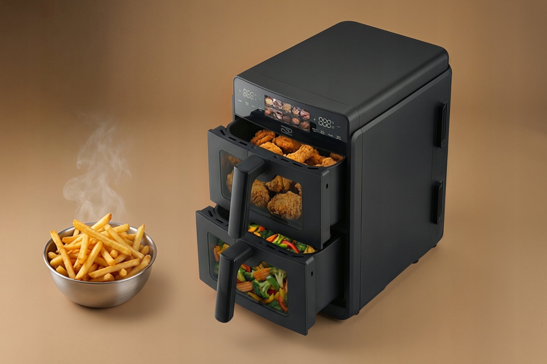 FAT-FREE AIR FRYER PROMIS DOUBLE 10L TWO-CHAMBER VERTICAL Power 2600 W