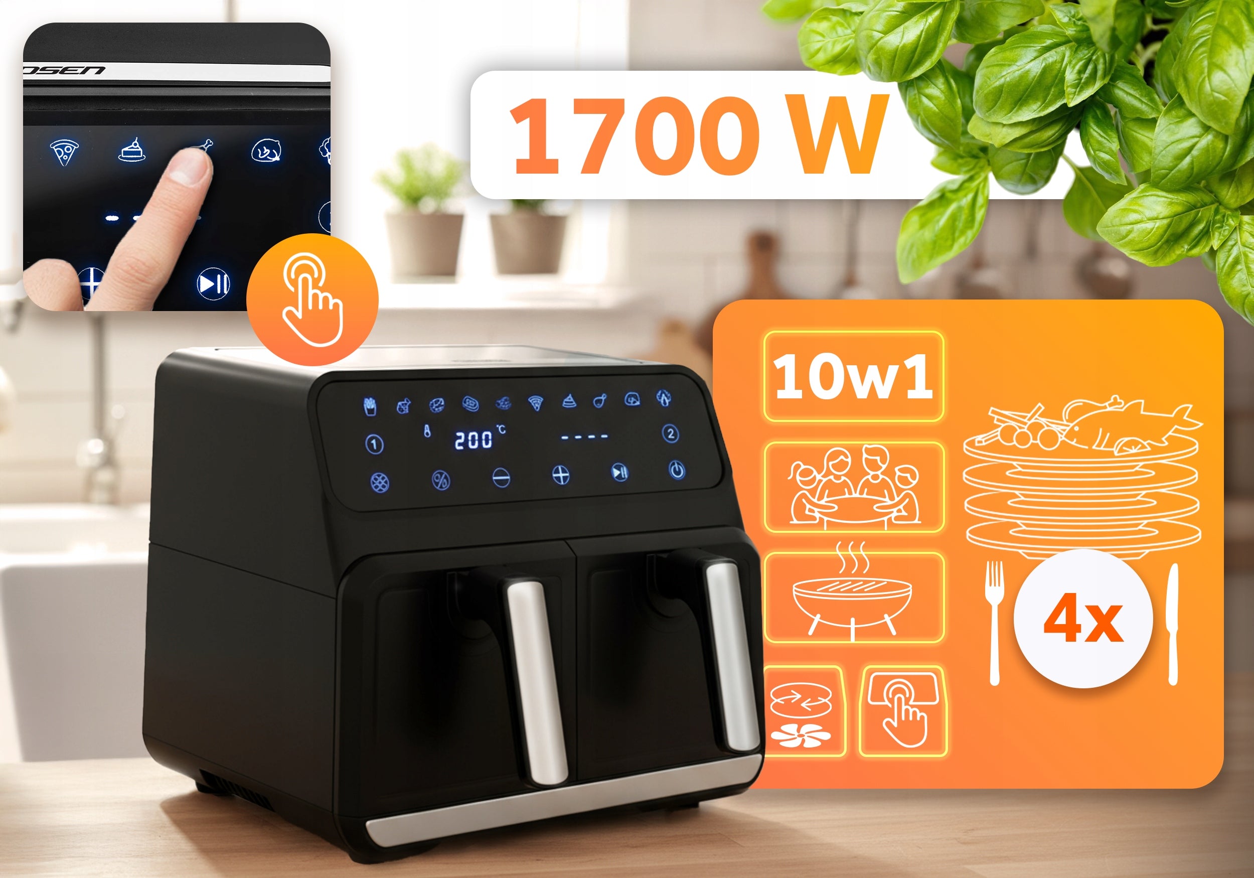 FAT-FREE AIR FRYER TWO-CHAMBER AIR FRYER LARGE AIR FRYER 8L XXL Manufacturer code 365300